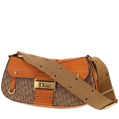 Sac à main Dior  Colombus en toile monogram Oblique beige et cuir marron