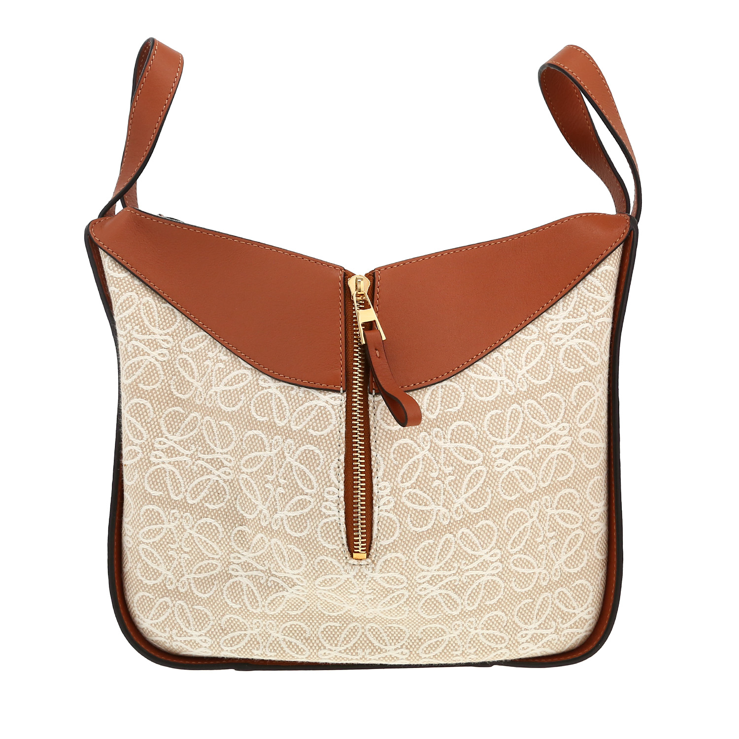 Loewe Hammock handbag in beige monogram canvas and brown leather - Detail D4