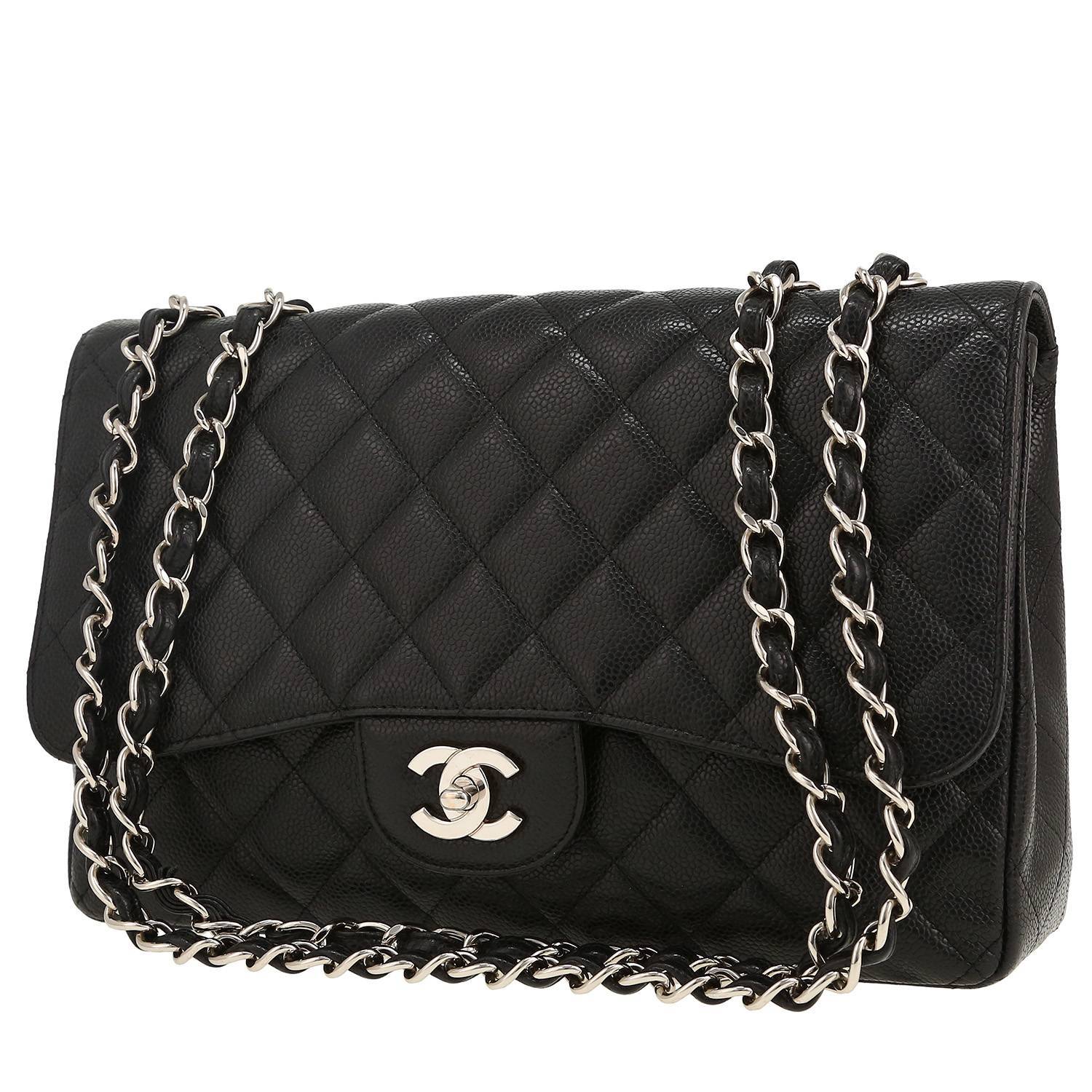 Sac bandoulière Chanel  Timeless Jumbo en cuir grainé matelassé noir