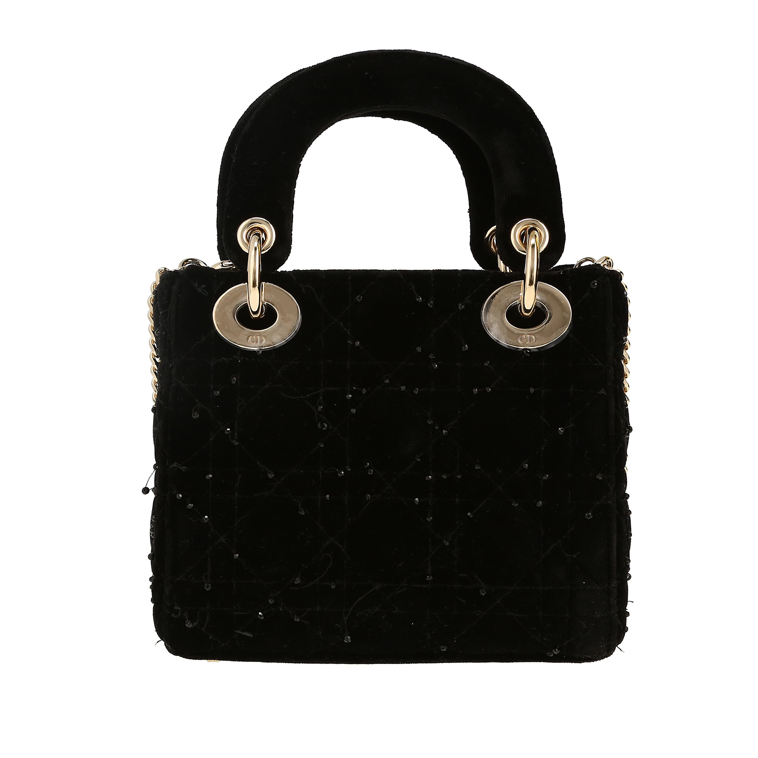 Sac à main Dior Lady Dior en velours noir - Detail D4