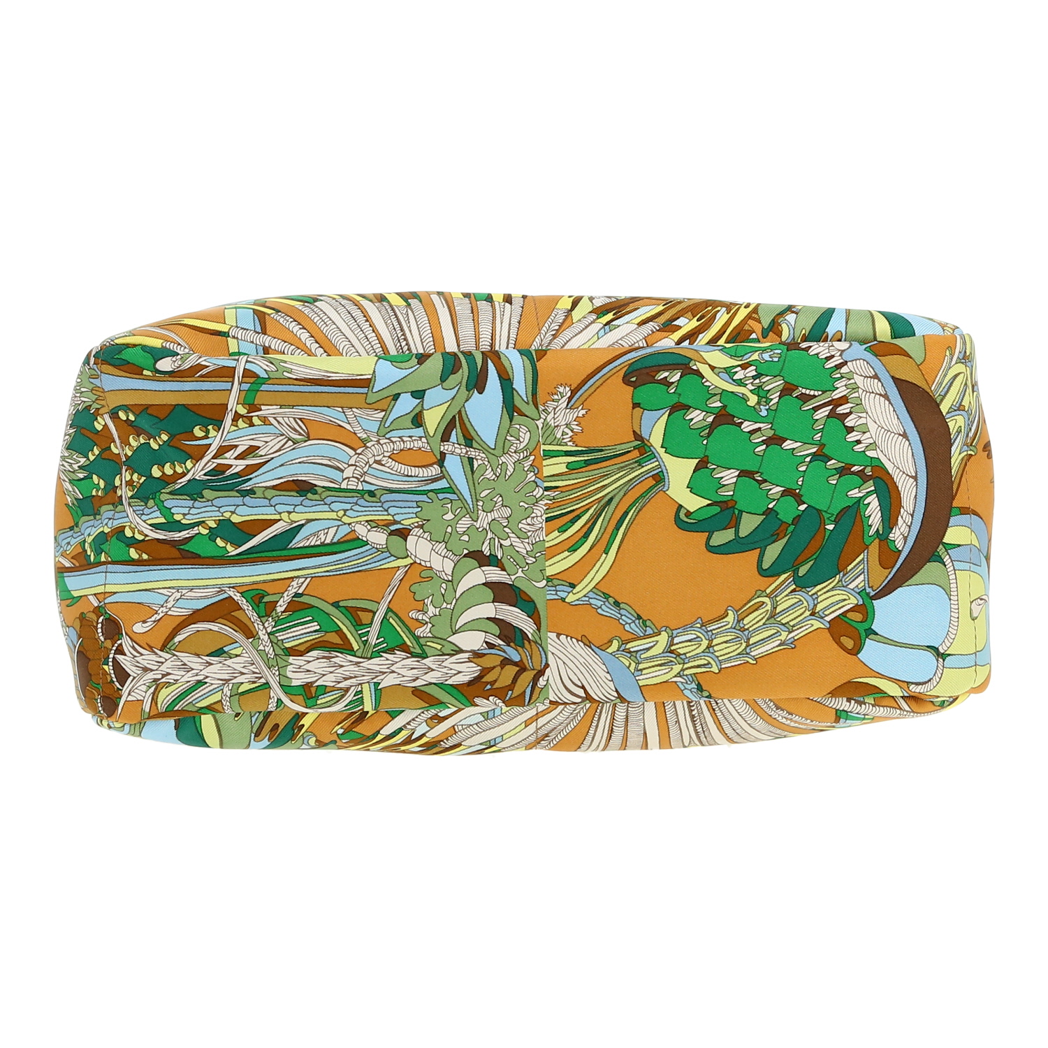 Bolsito de mano Hermès  Pochette Fourbi en seda marrón azul y verde - Detail D1