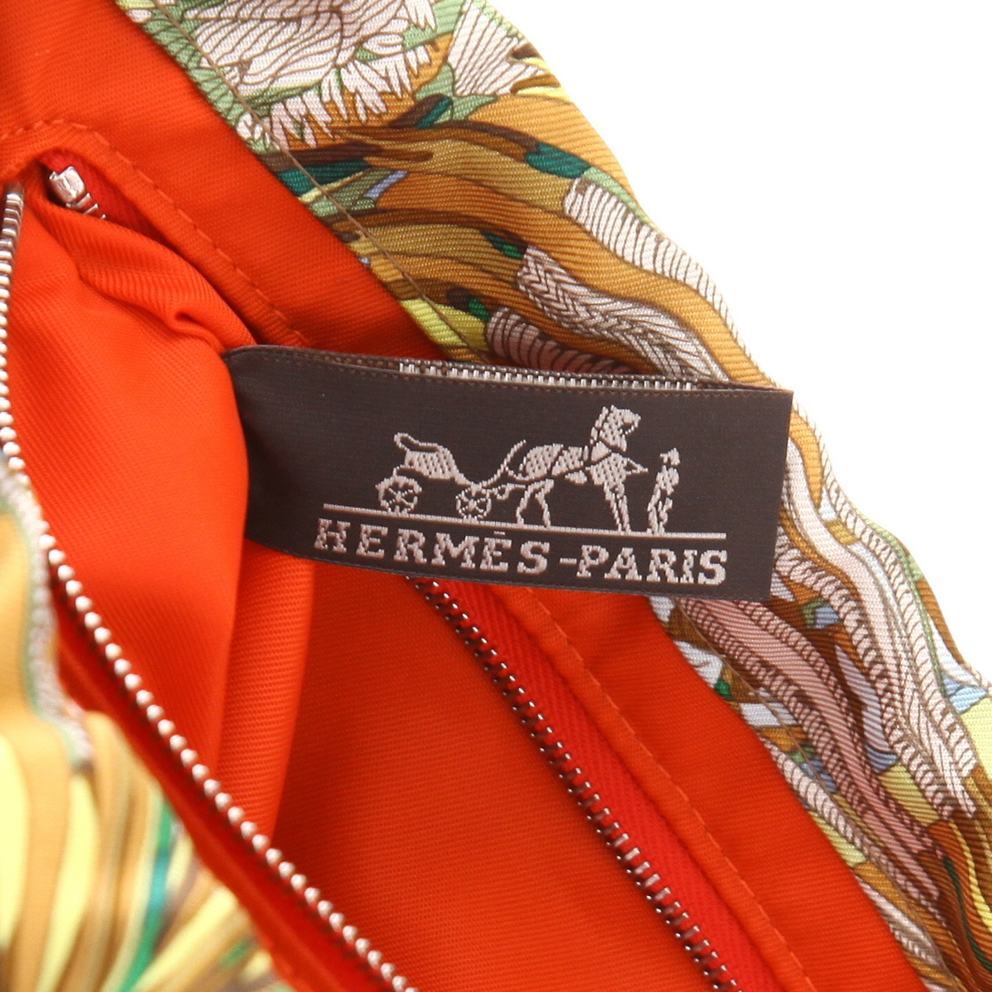 Hermès  Pochette Fourbi pouch  in brown, blue and green silk - Detail D2