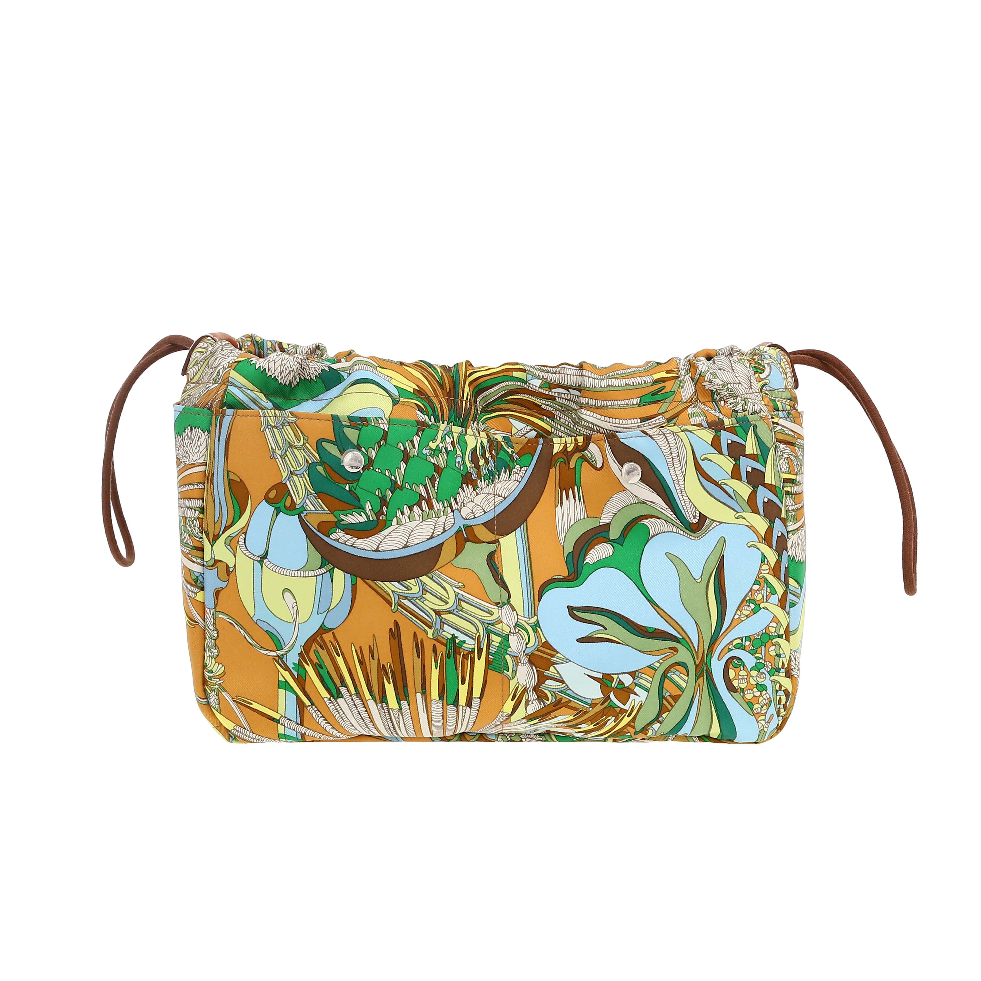 Hermès  Pochette Fourbi pouch  in brown, blue and green silk - Detail D4