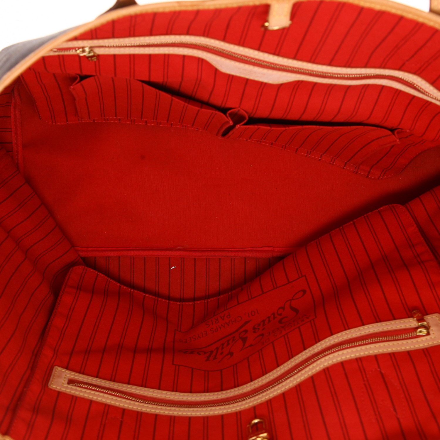 Louis Vuitton  Neverfull shopping bag  in brown monogram canvas  and natural leather - Detail D3