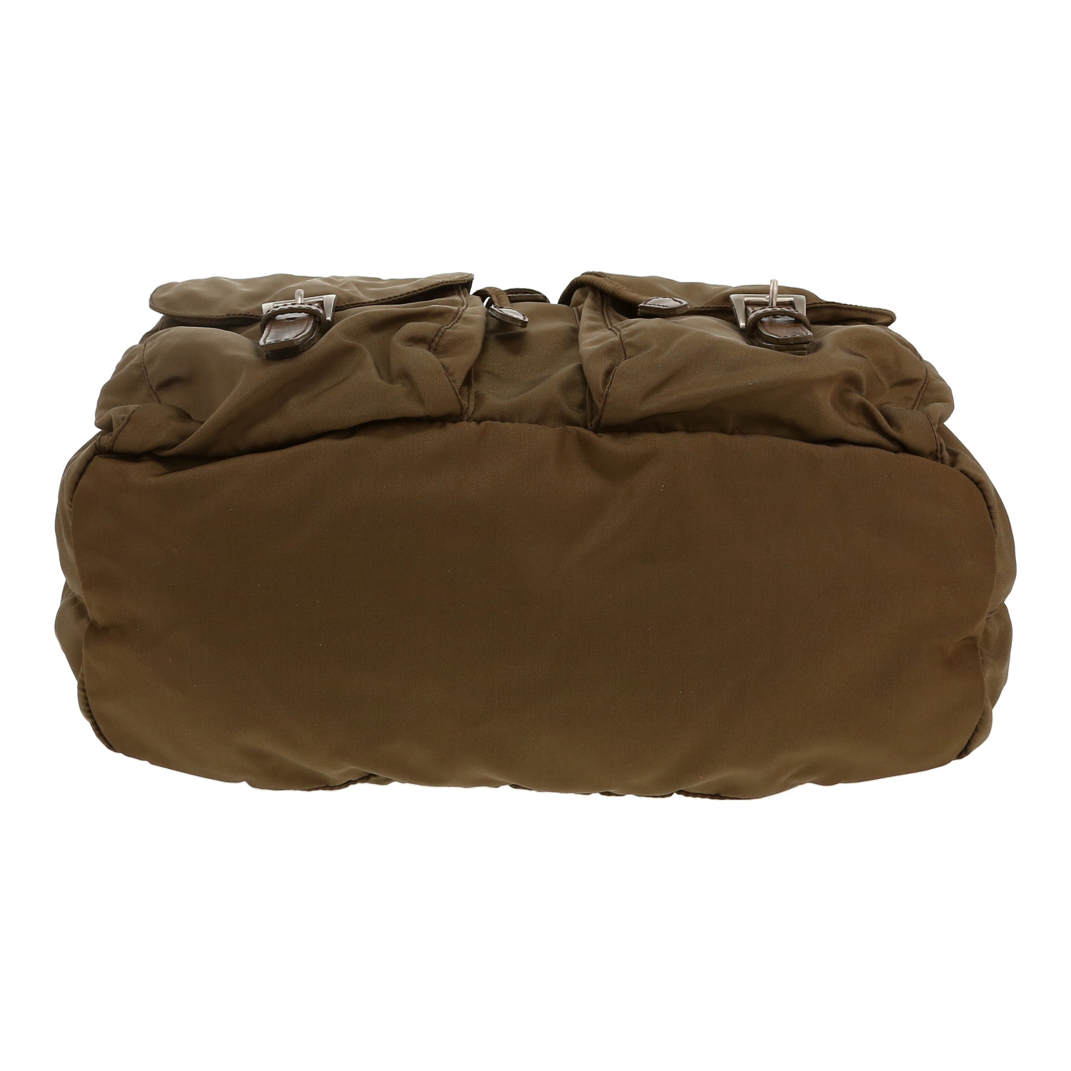 Prada backpack in khaki canvas and khaki leather - Detail D1