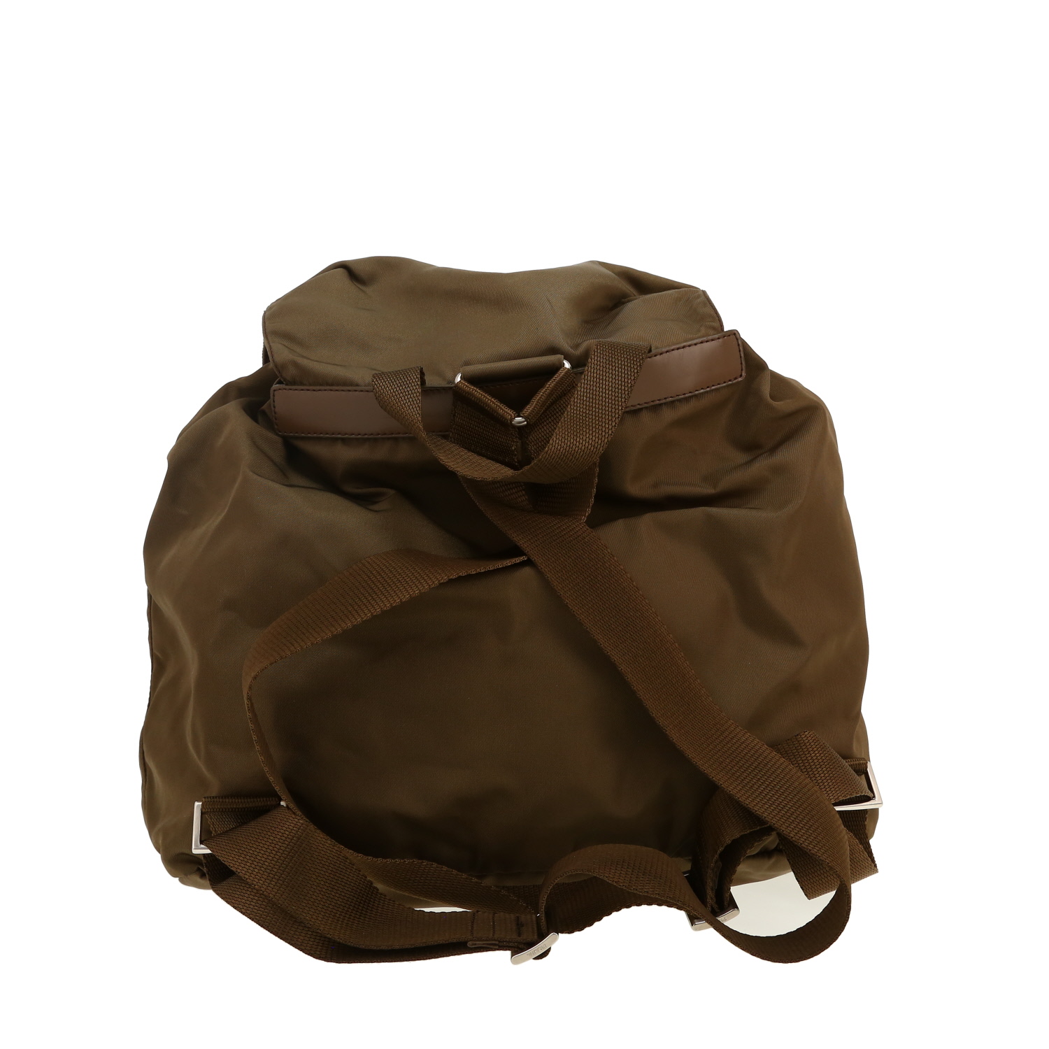 Prada backpack in khaki canvas and khaki leather - Detail D4