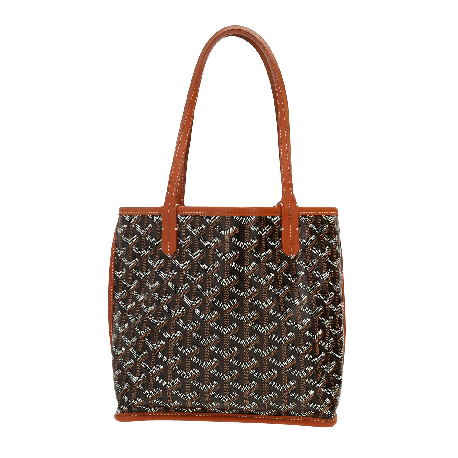 Bolso Cabás Goyard  Anjou modelo pequeño  en tela Goyardine marrón y cuero marrón - Detail D4