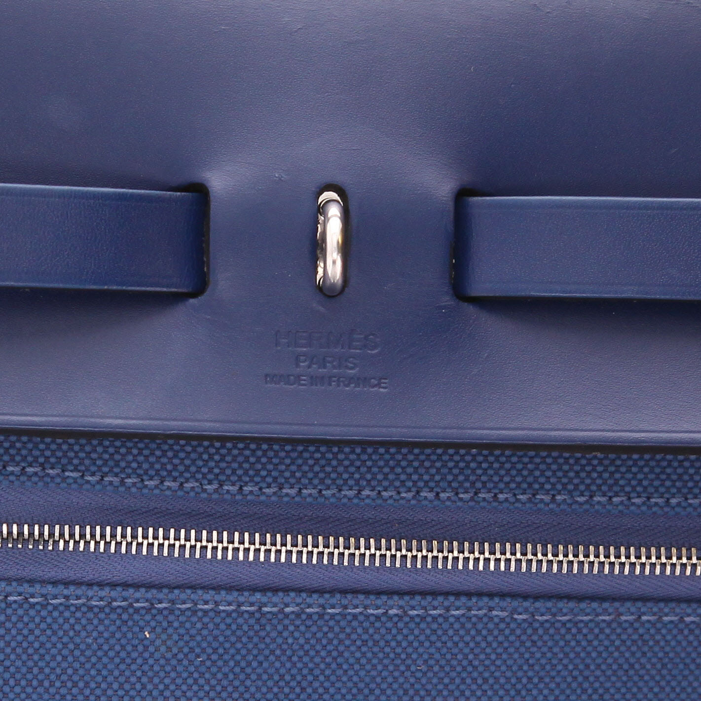Borsa Hermès  Herbag in tela blu e pelle blu - Detail D2