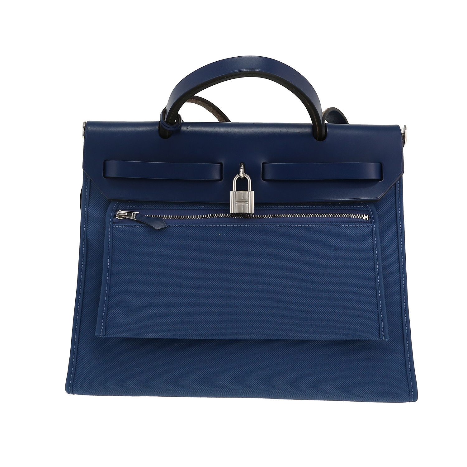 Hermès  Herbag handbag  in blue canvas  and blue leather - Detail D4