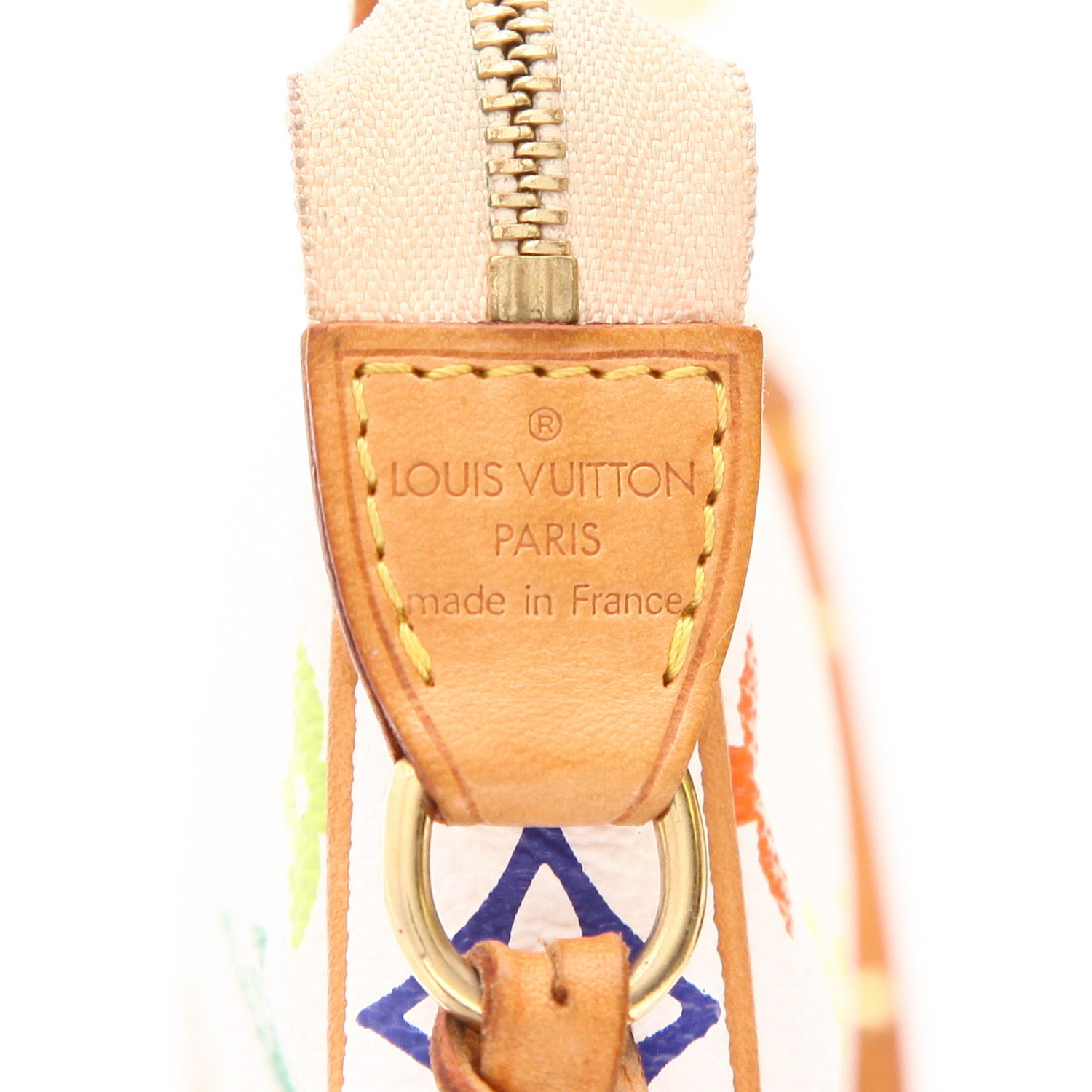 Bolso de mano Louis Vuitton  Pochette accessoires en lona Monogram blanca y multicolor y cuero natural - Detail D2