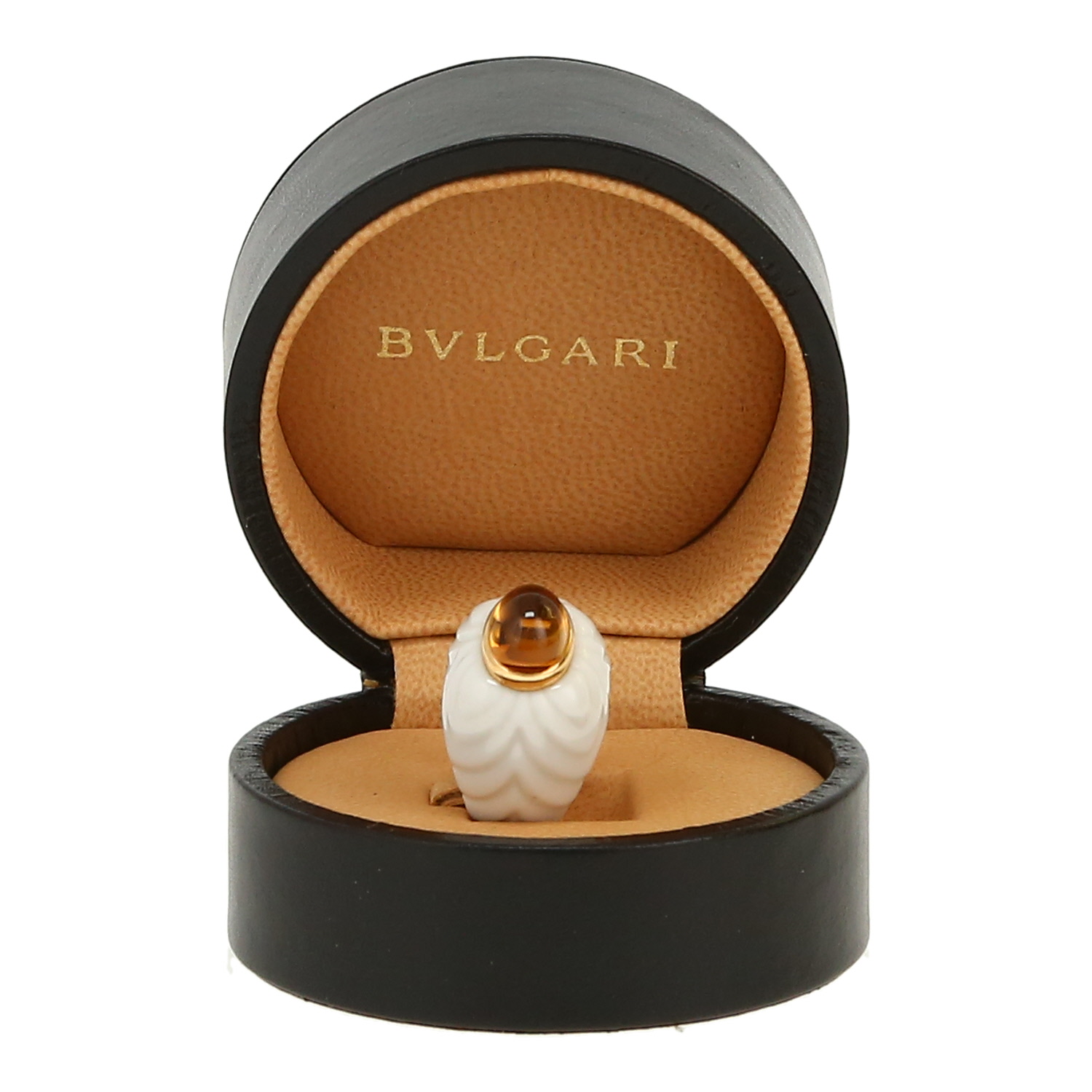 Sortija Bulgari Chandra en oro amarillo,  cerámica blanca y citrino - Detail D1