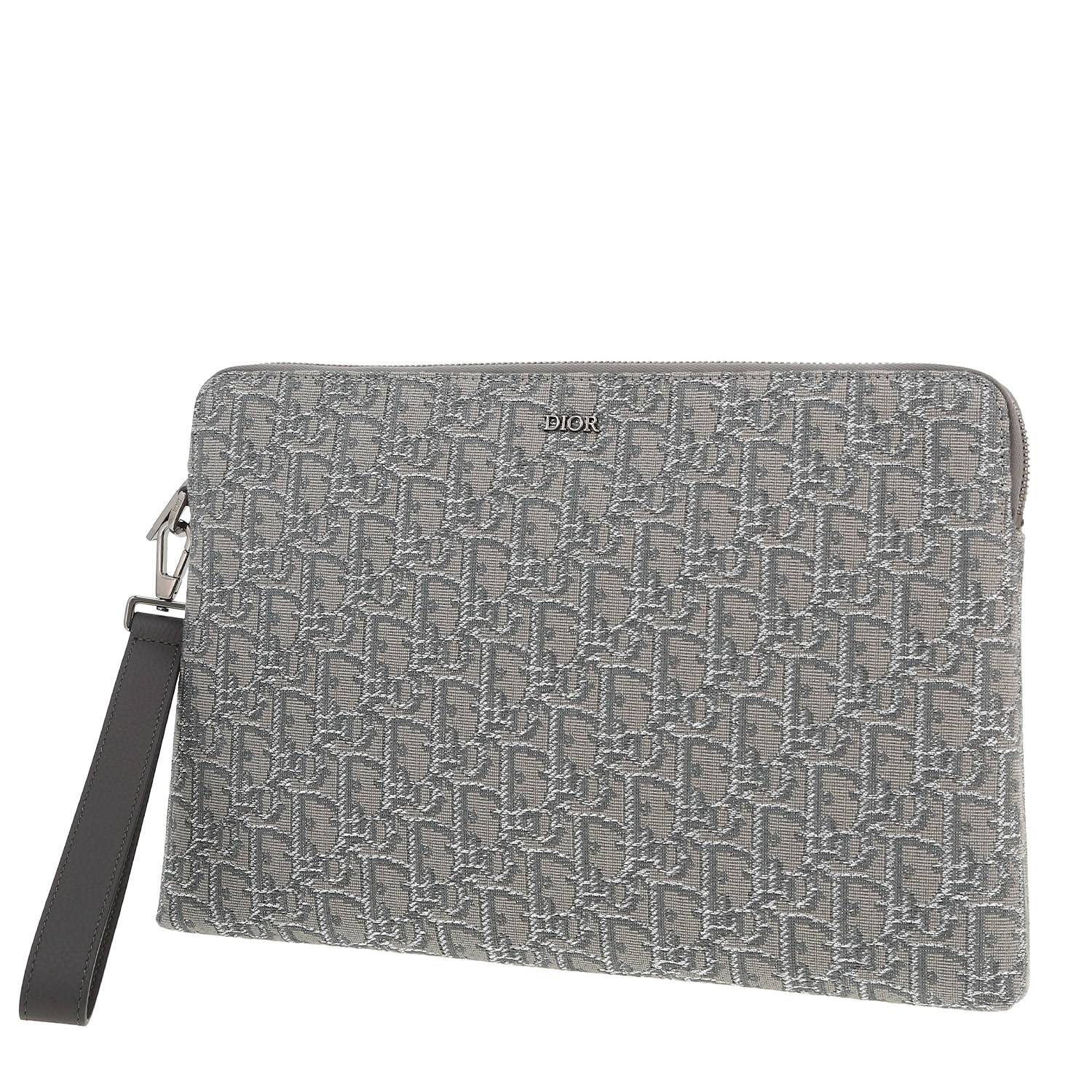 Dior pouch in grey and silver monogram canvas Oblique