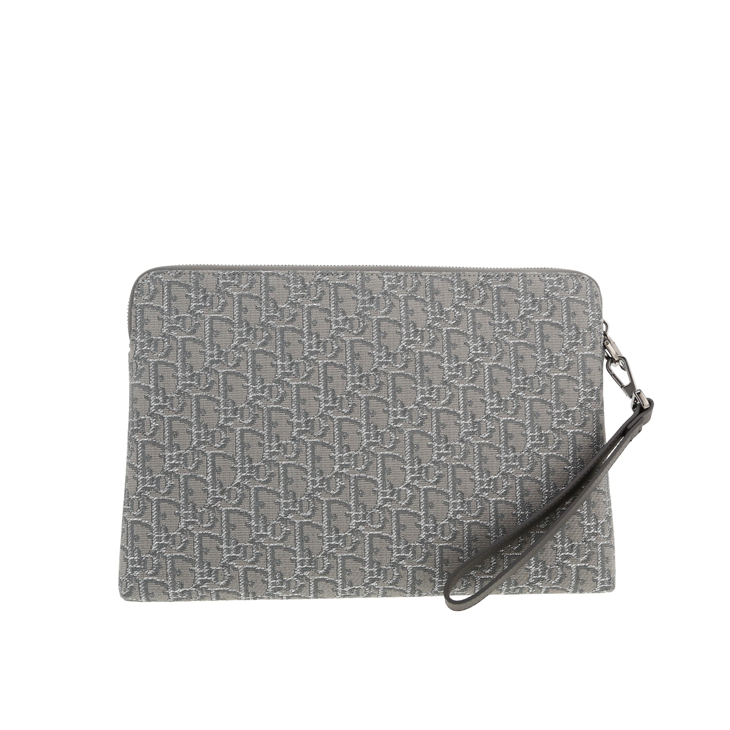 Pochette Dior en toile monogram Oblique grise et argentée - Detail D2