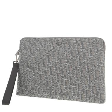 Pochette Dior   in tessuto a monogramma Oblique grigio e argentato
