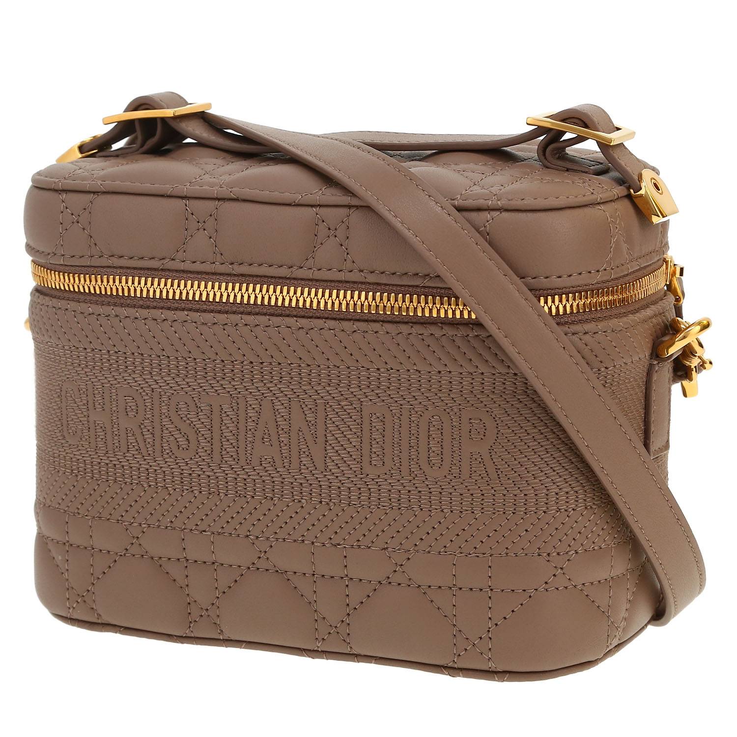 Borsa a tracolla Dior  Travel Vanity in pelle cannage color talpa - 00pp