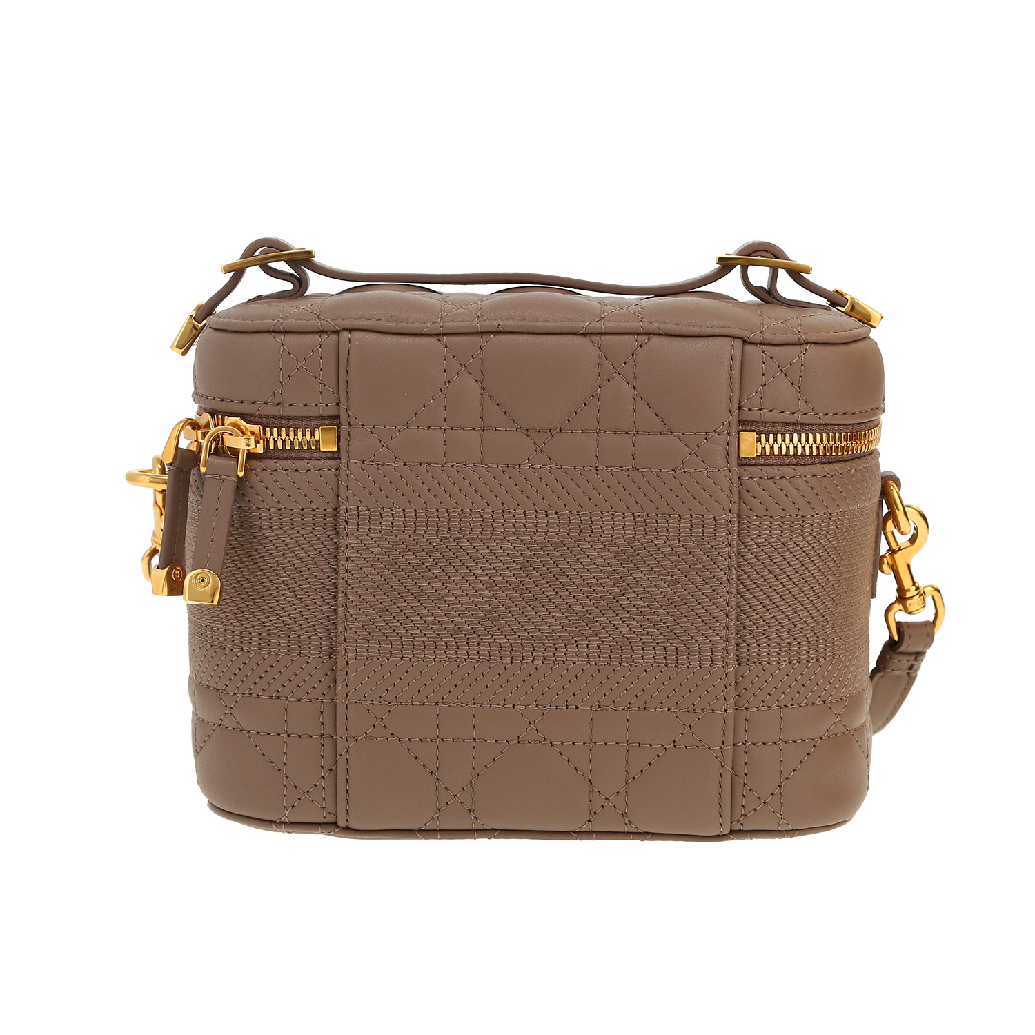 Sac bandoulière Dior Travel Vanity en cuir cannage taupe - Detail D4