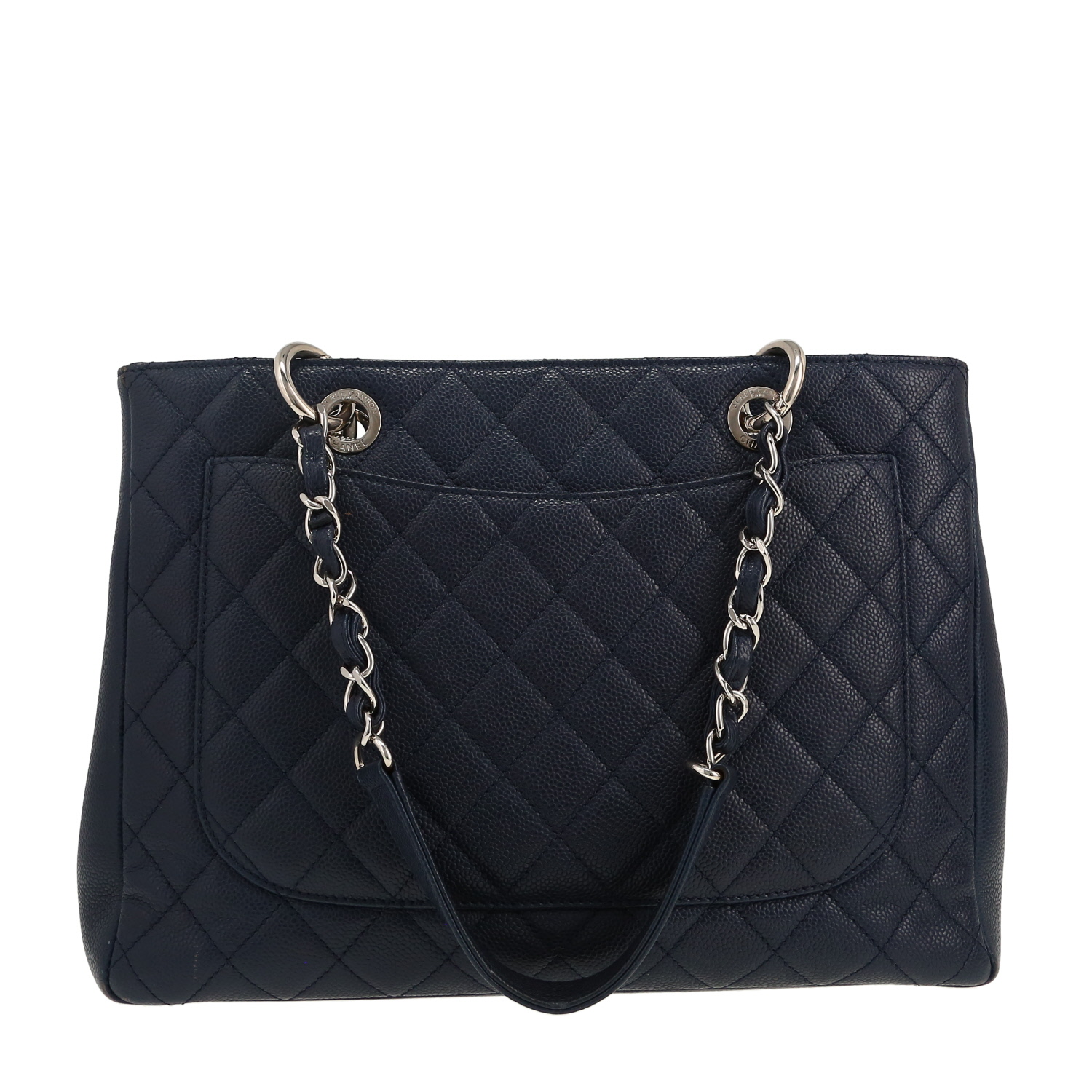Chanel  Shopping GST shopping bag  in navy blue quilted grained leather - Detail D4