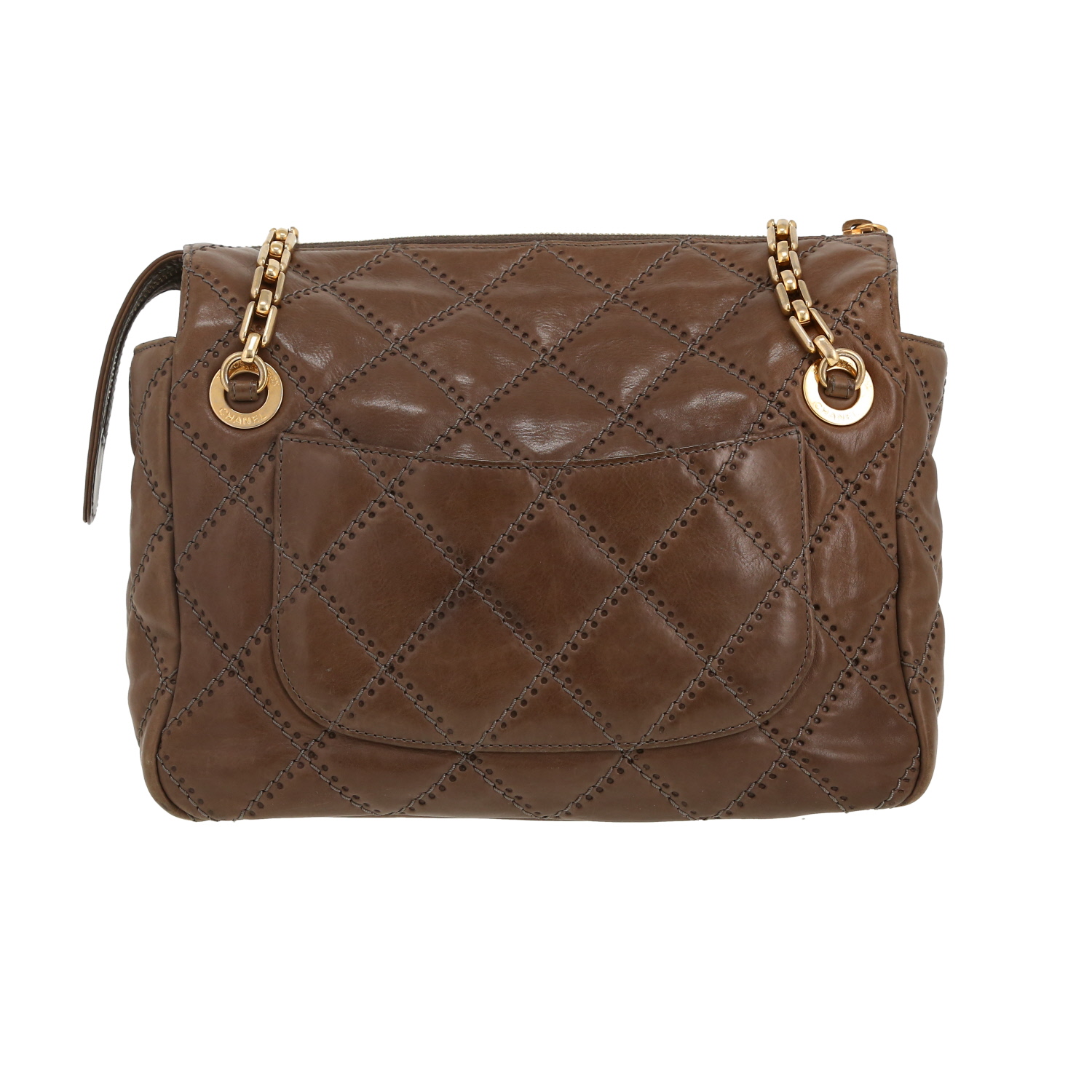 Chanel handbag in brown quilted leather - Detail D4