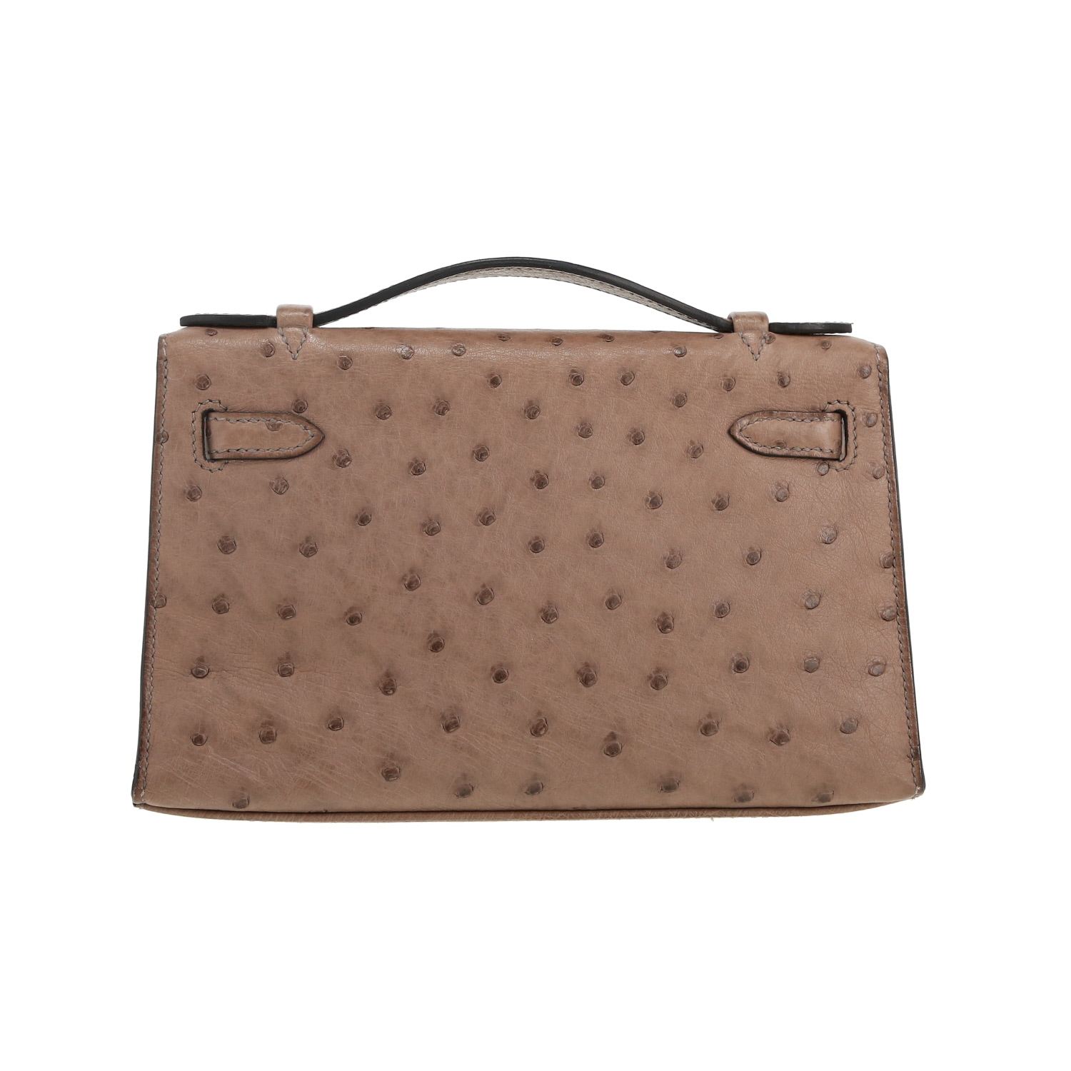 Bolsito de mano Hermès  Kelly - Clutch en avestruz gris - Detail D5