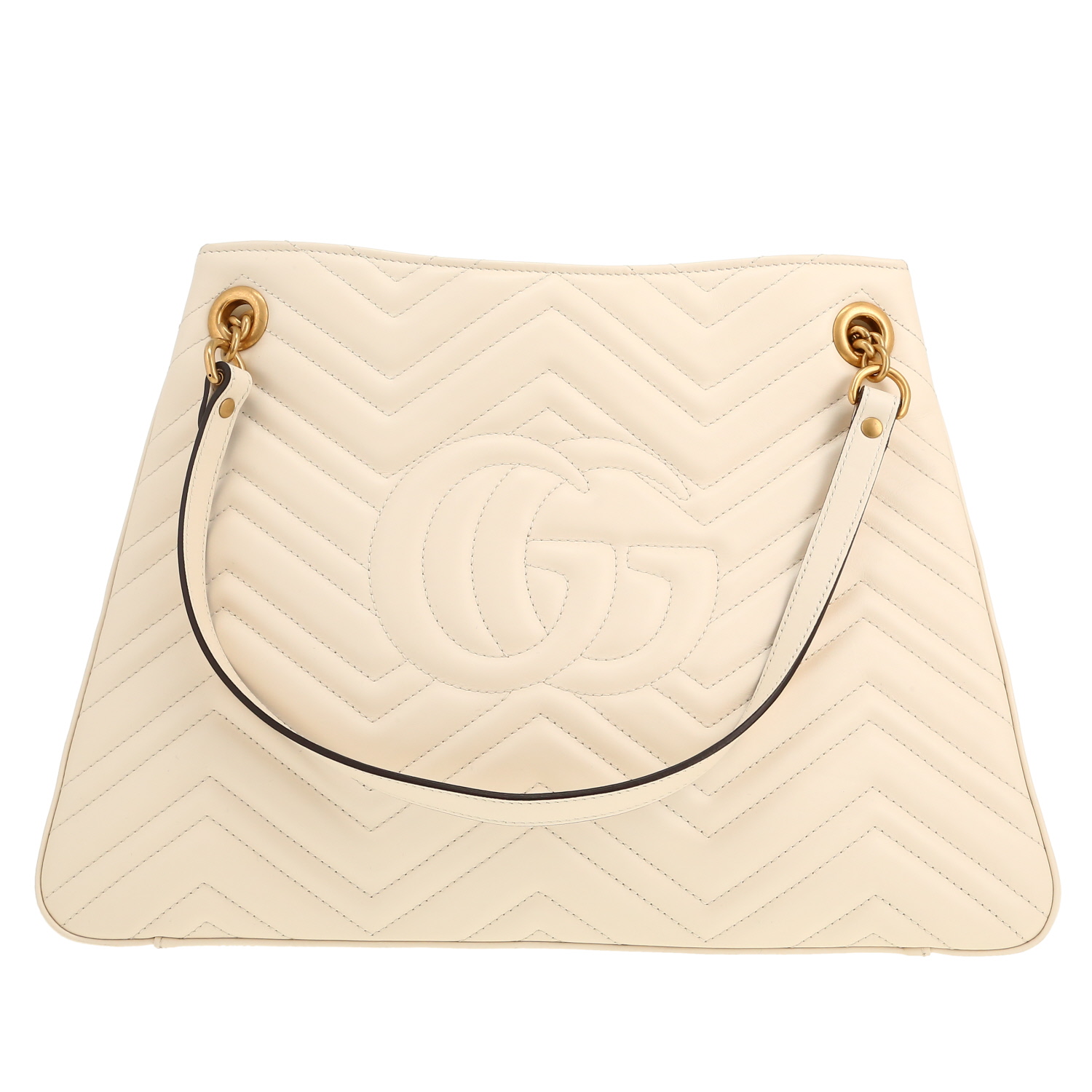 Sac cabas Gucci  GG Marmont en cuir matelassé blanc-cassé - Detail D4