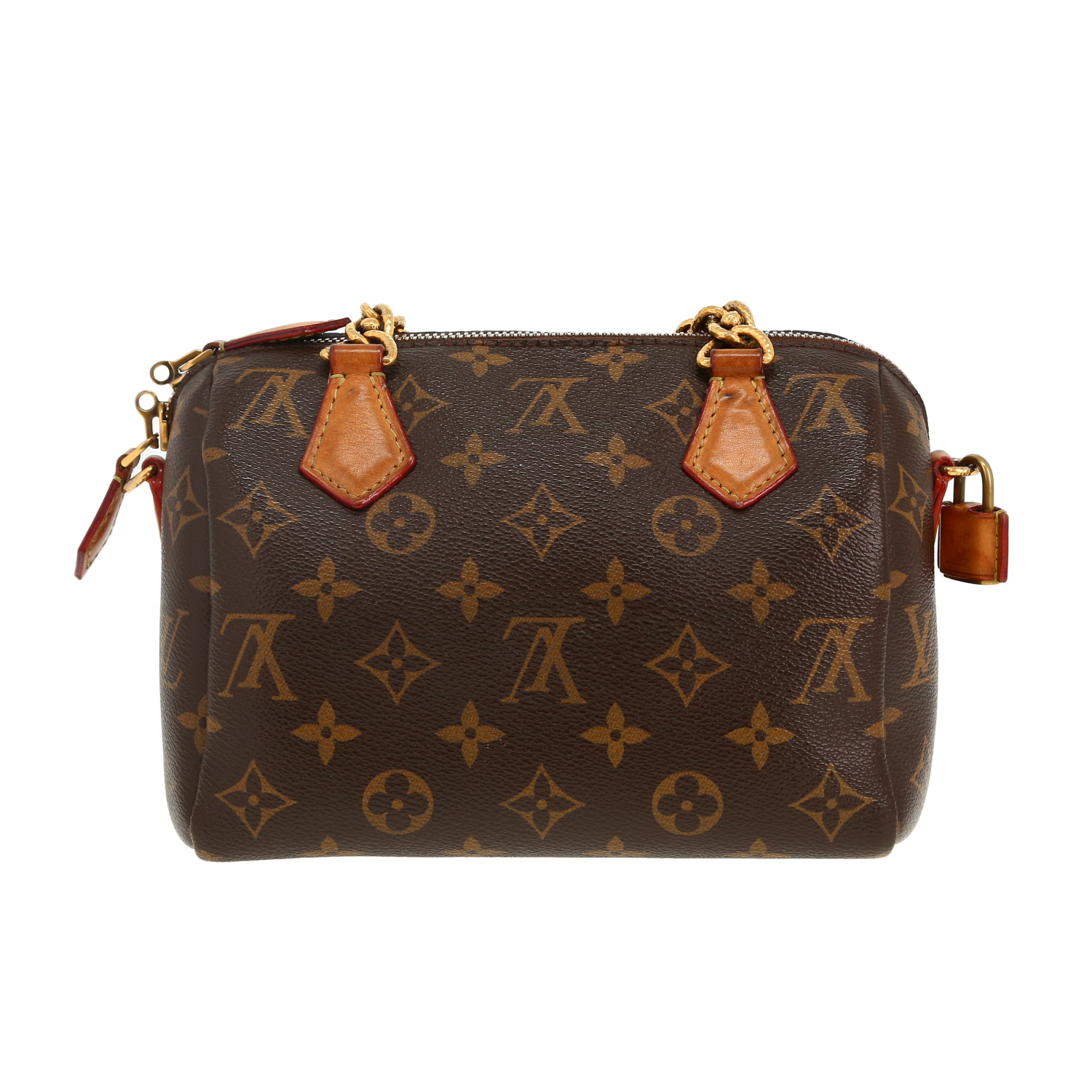 Louis Vuitton  Speedy 20 cm handbag  in brown monogram canvas  and natural leather - Detail D4