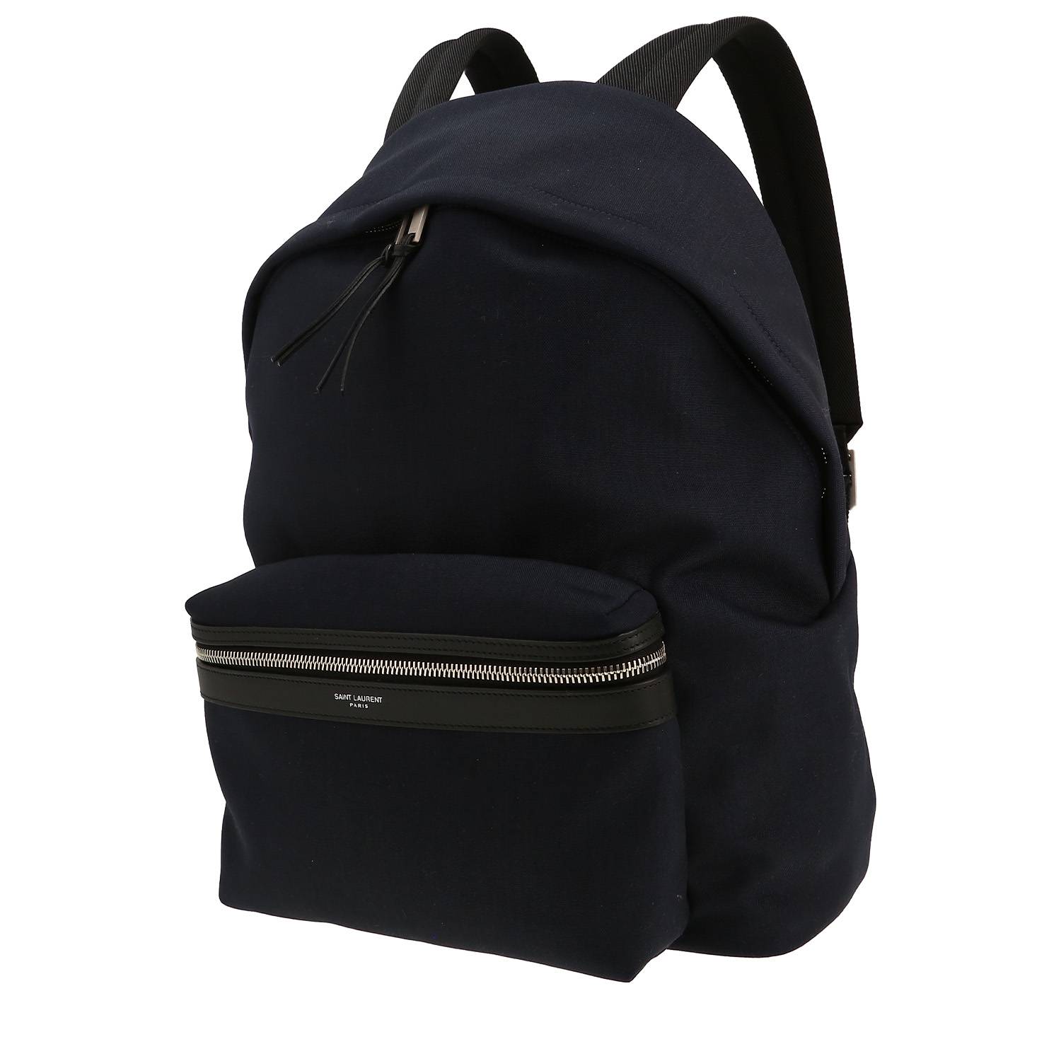 Zaino Saint Laurent  City in tela blu marino e pelle nera