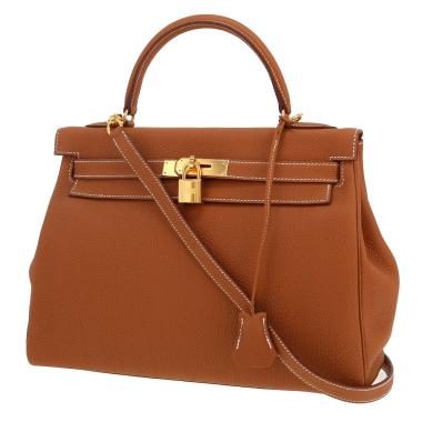 Bolso de mano Hermès  Kelly 32 cm en cuero togo color oro
