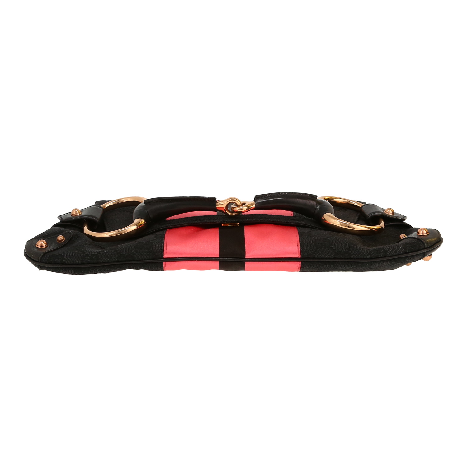 Sac à main Gucci  Mors en cuir noir et rose et toile siglée noire - Detail D1