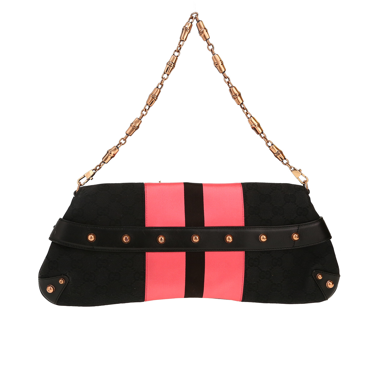Sac à main Gucci  Mors en cuir noir et rose et toile siglée noire - Detail D4