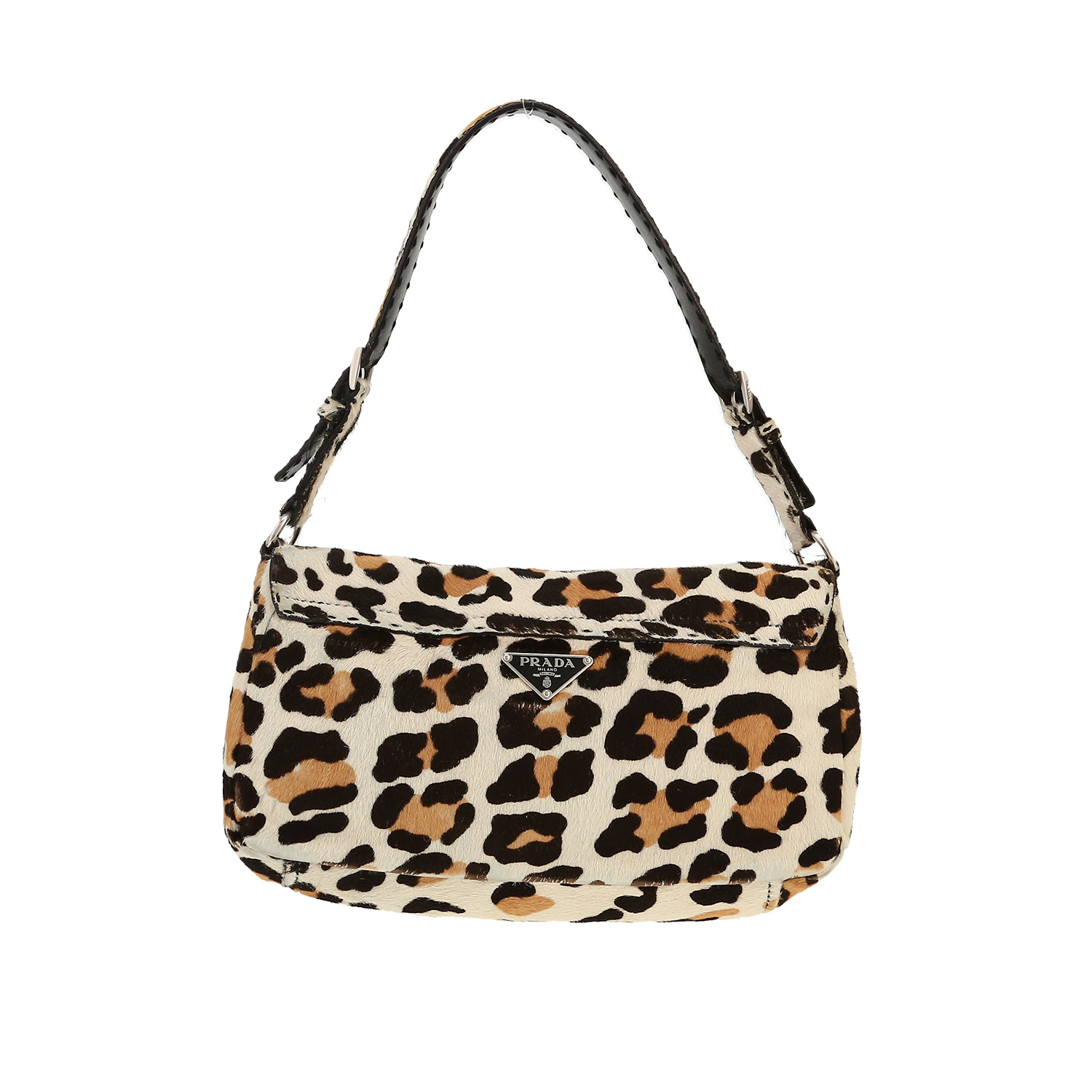 Prada handbag in brown, beige and black foal - Detail D4