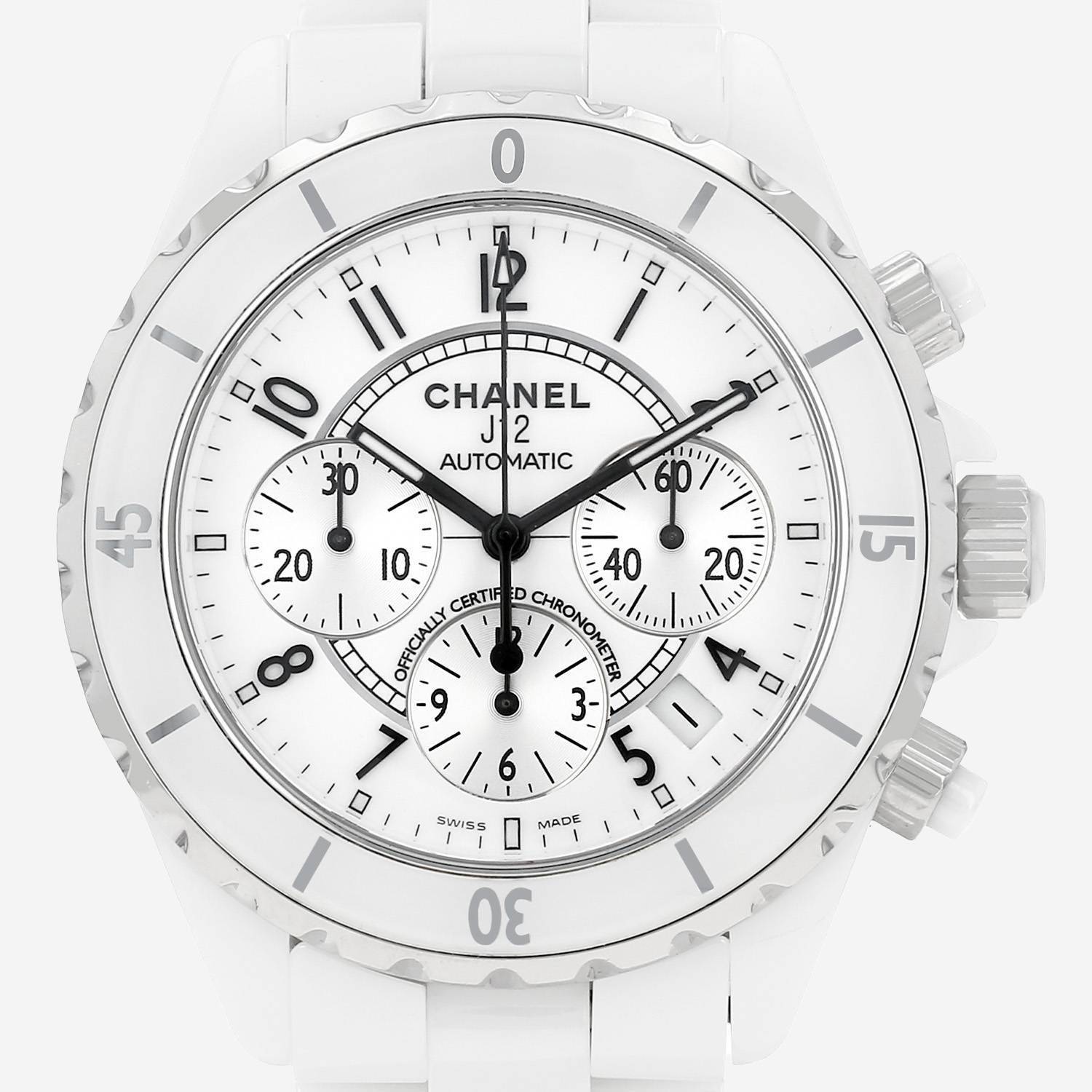 Orologio Chanel J12 Chronographe in ceramica bianca e acciaio Circa 2000