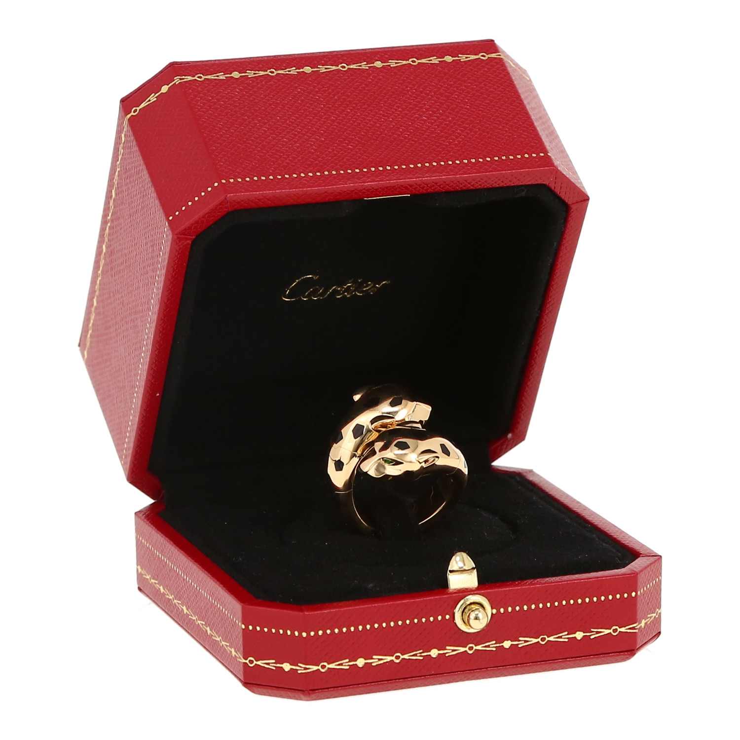 Half-flexible Cartier Panthère ring in yellow gold, lacquer, onyx and tsavorites - Detail D2