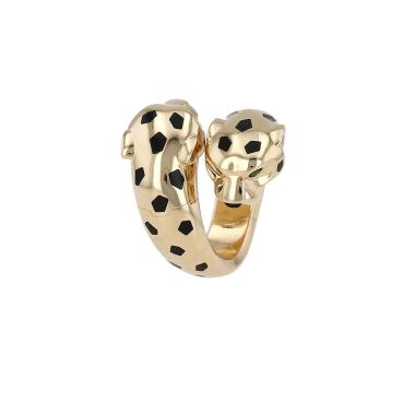 Sortija semiflexible Cartier Panthère de oro amarillo, laca negro y tsavoritas