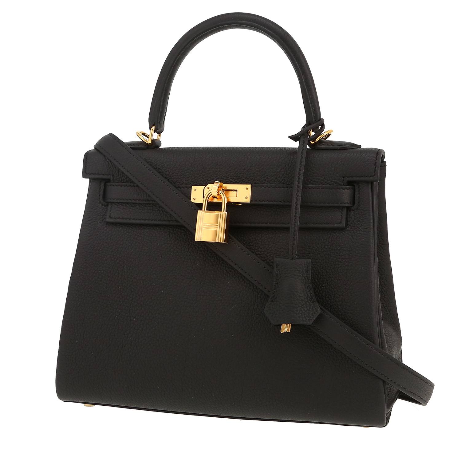Bolso de mano Hermès  Kelly 25 cm en cuero togo negro