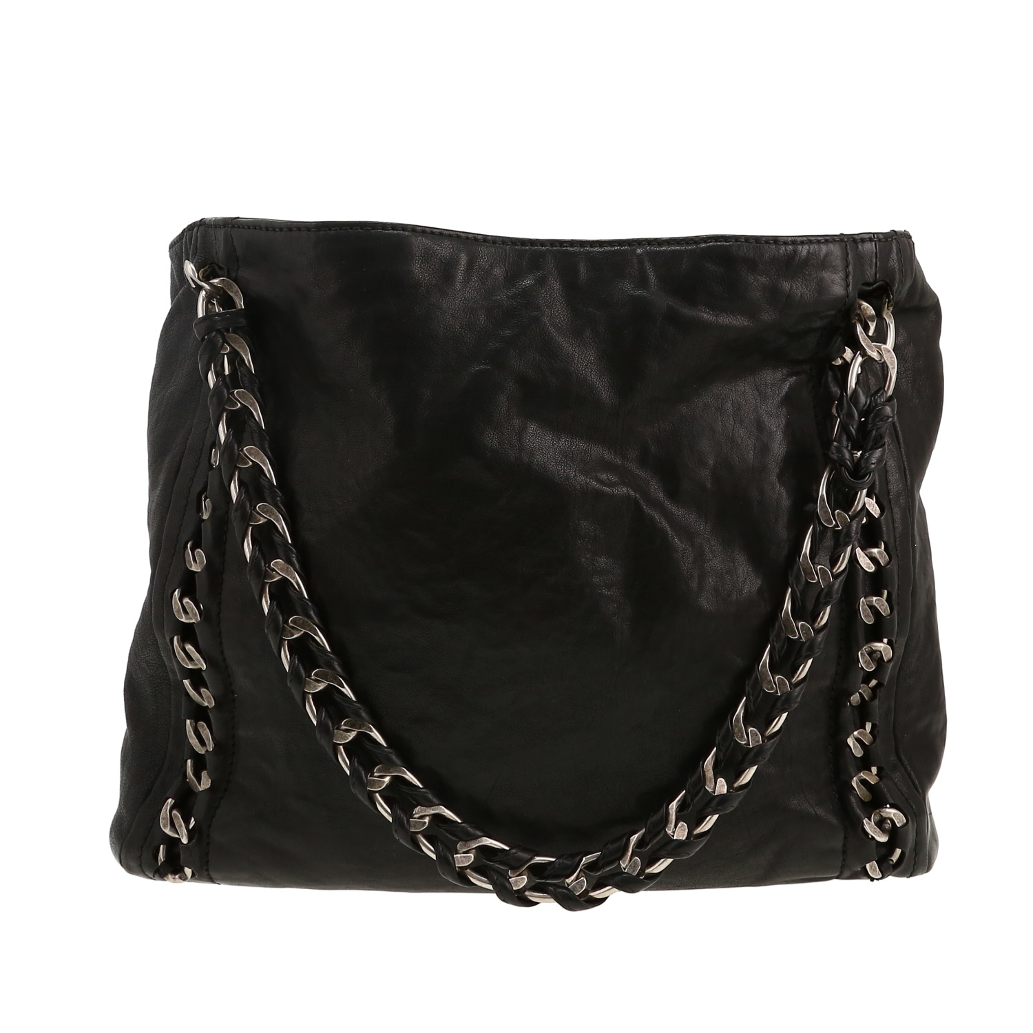 Chanel   shopping bag  in black leather - Detail D4