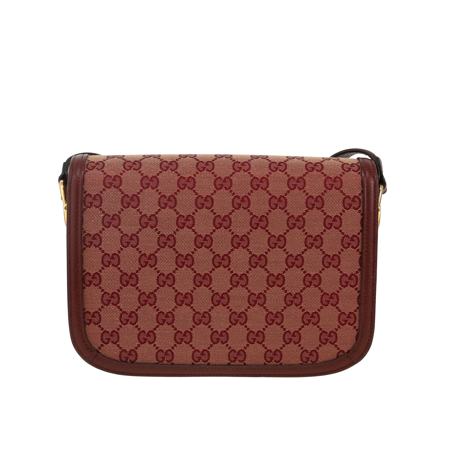 Gucci 1955 Horsebit small model shoulder bag in burgundy "sûpreme GG" canvas and burgundy leather - Detail D4