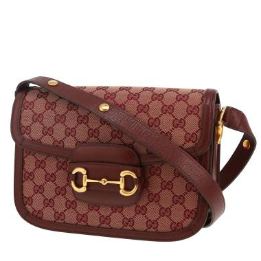 Borsa a tracolla Gucci  1955 Horsebit modello piccolo  in tela "sûpreme GG" bordeaux e pelle bordeaux