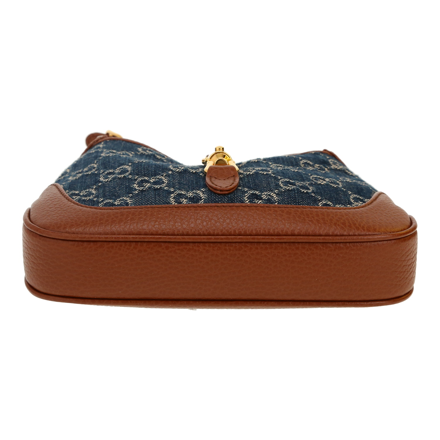 Borsa a tracolla Gucci  Jackie mini  in tela denim monogram blu e pelle marrone - Detail D1