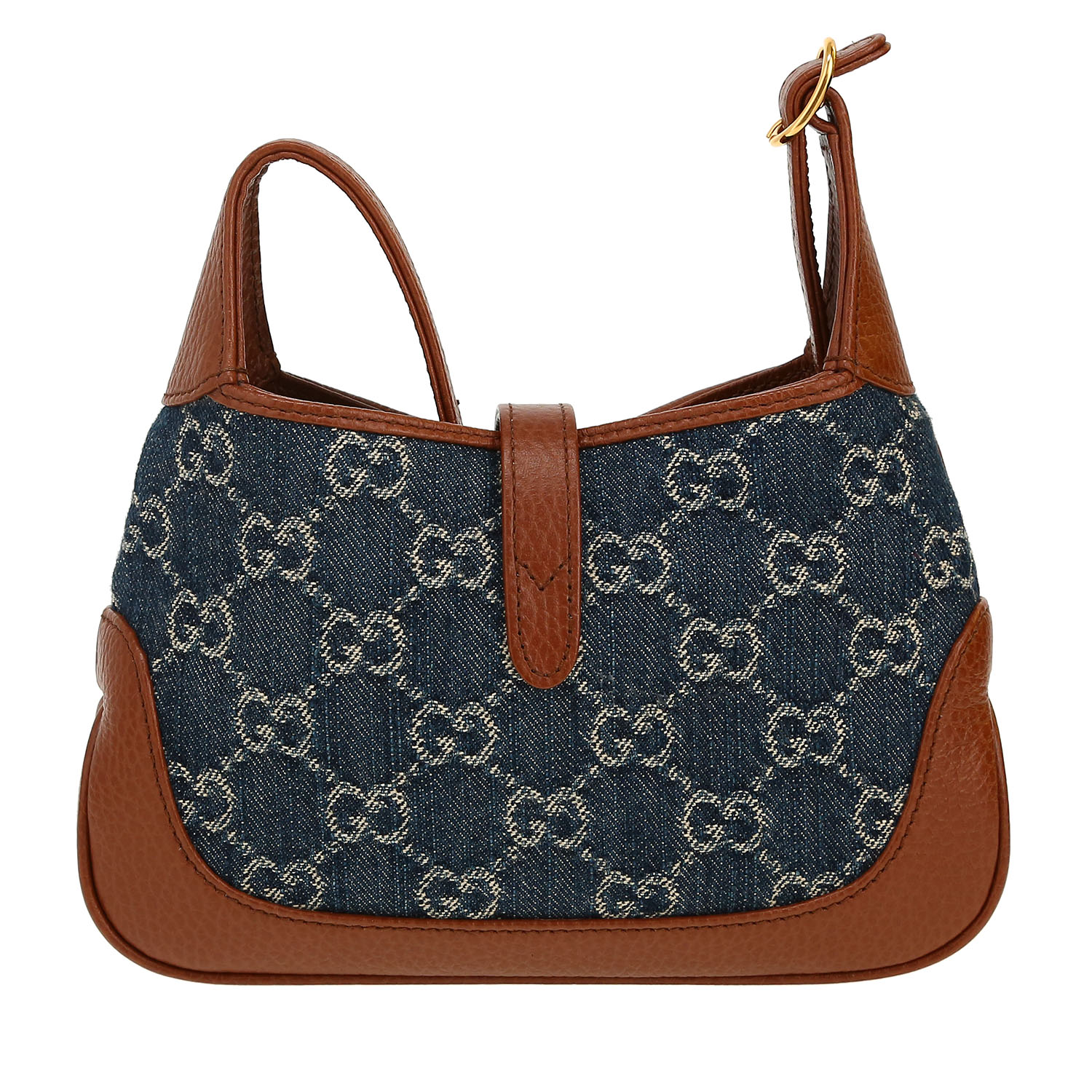 Bolso bandolera Gucci  Jackie mini  en lona denim Monogram azul y cuero marrón - Detail D4