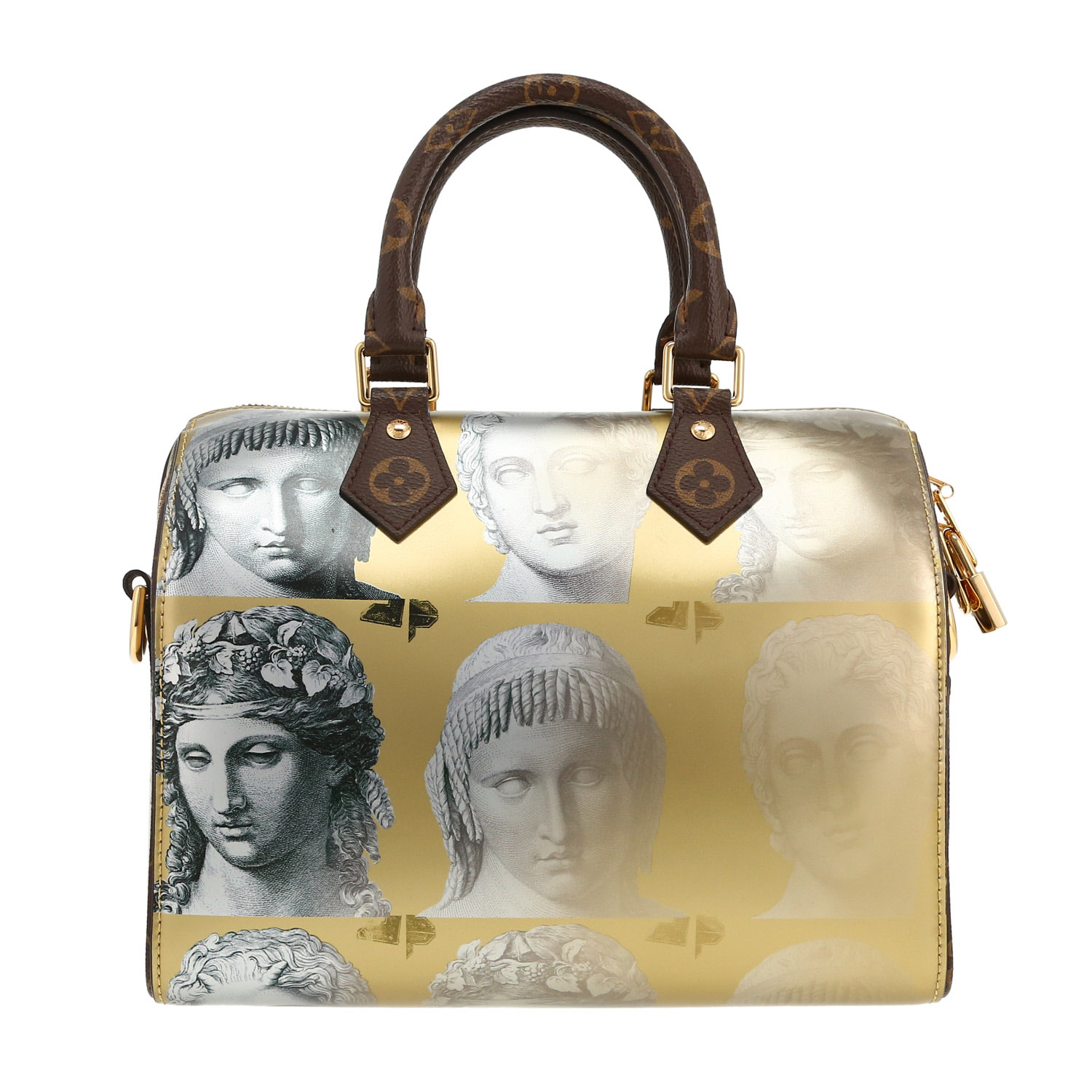 Louis Vuitton Editions Limitées Fornasetti handbag  in gold leather  and monogram canvas - Detail D4