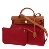 Hermès  Herbag bag worn on the shoulder or carried in the hand  in red canvas  and brown leather - 00pp thumbnail