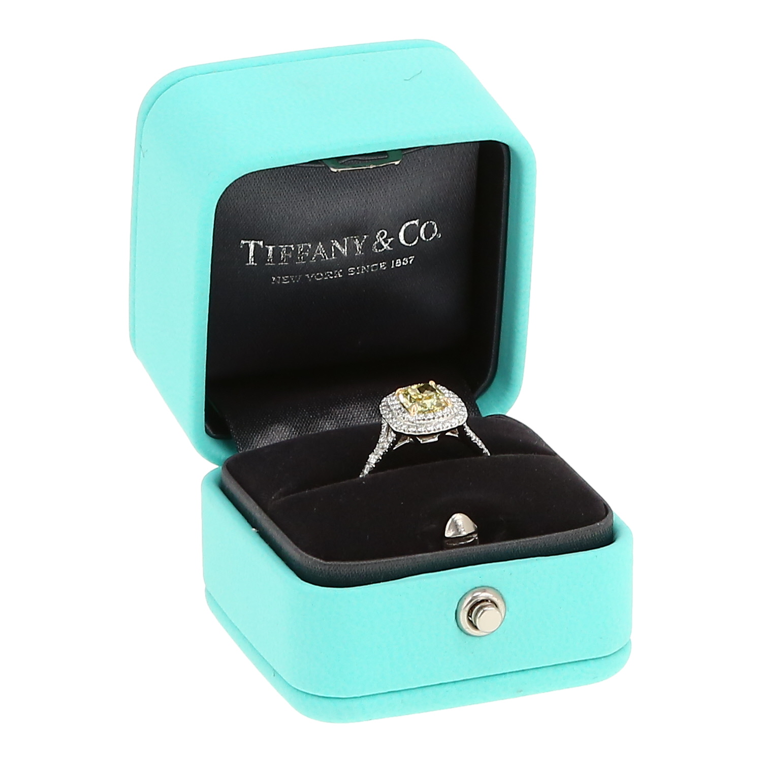 Tiffany 
Co Soleste ring in platinium, fancy yellow diamond and diamonds - Detail D2