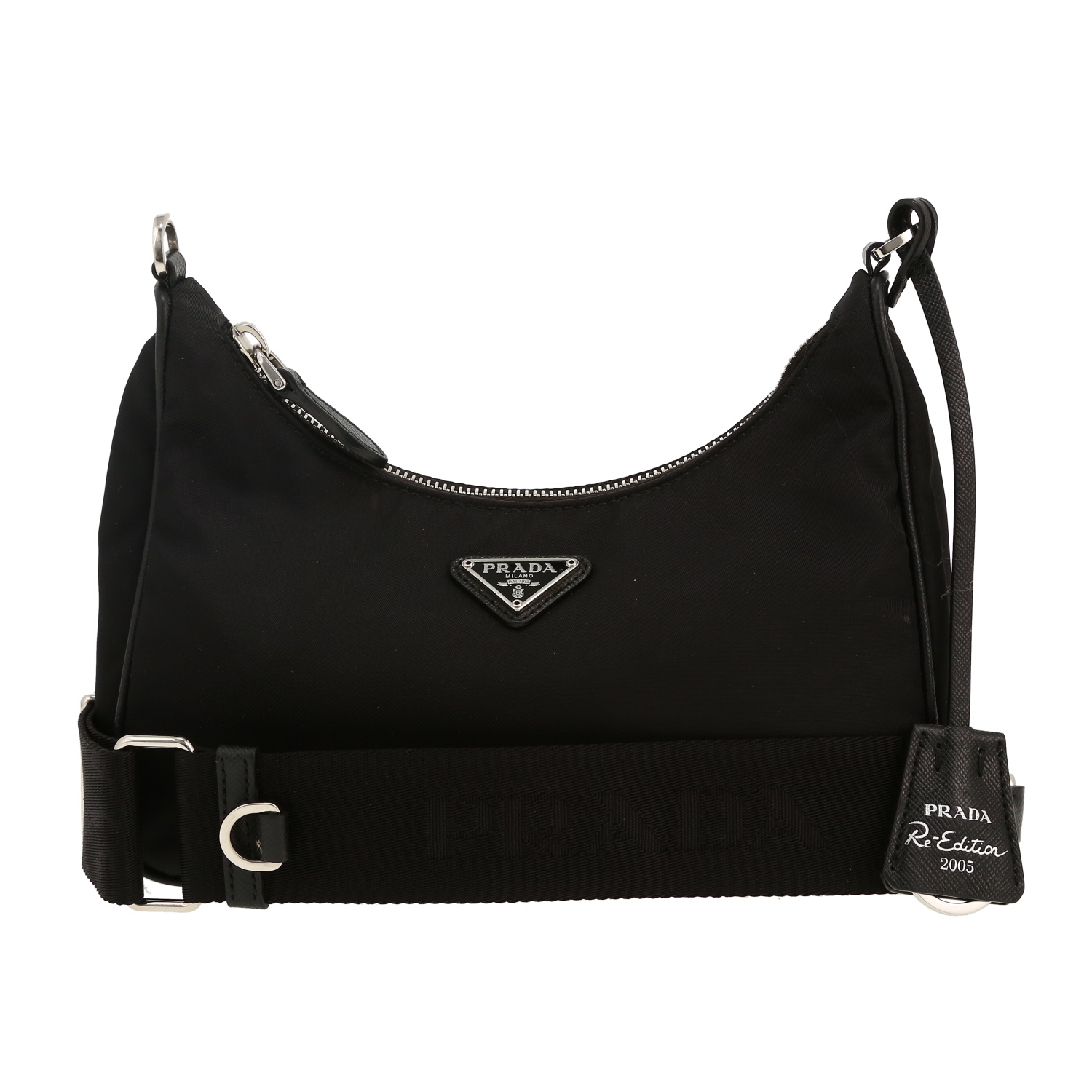 Sac bandoulière Prada  Re-Edition 2005 en toile et cuir noire - Detail D4