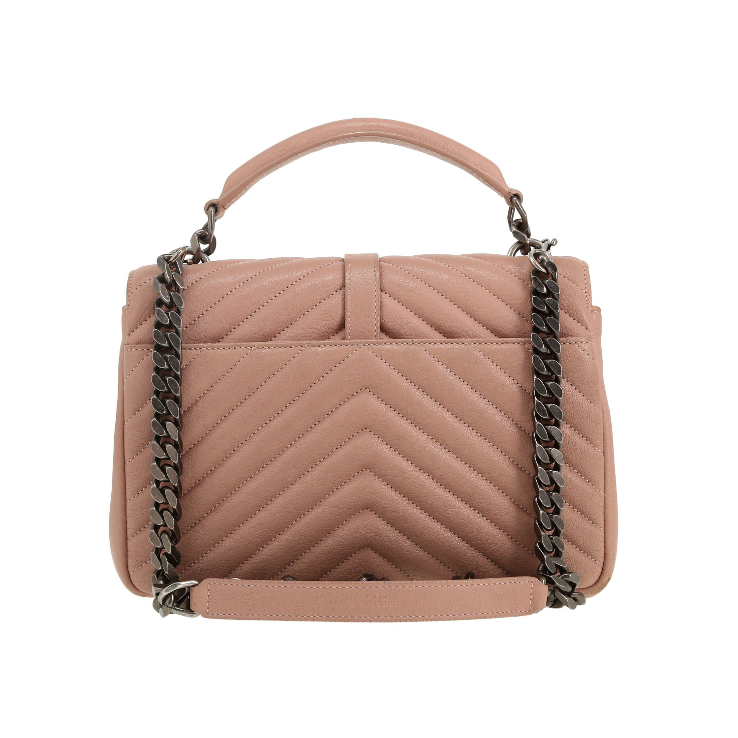 Sac bandoulière Saint Laurent  College moyen modèle  en cuir matelassé chevrons rose - Detail D4