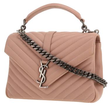 Bolso bandolera Saint Laurent  College modelo mediano  en cuero acolchado con motivos de espigas rosa