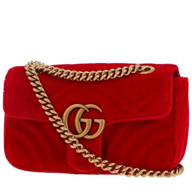 Borsa a tracolla Gucci  GG Marmont in velluto trapuntato rosso