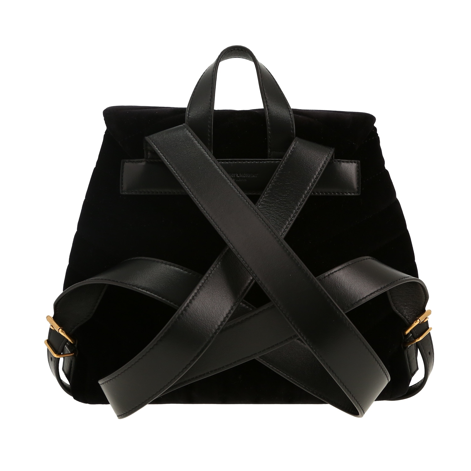 Mochila Saint Laurent  Loulou en terciopelo acolchado negro y cuero negro - Detail D4