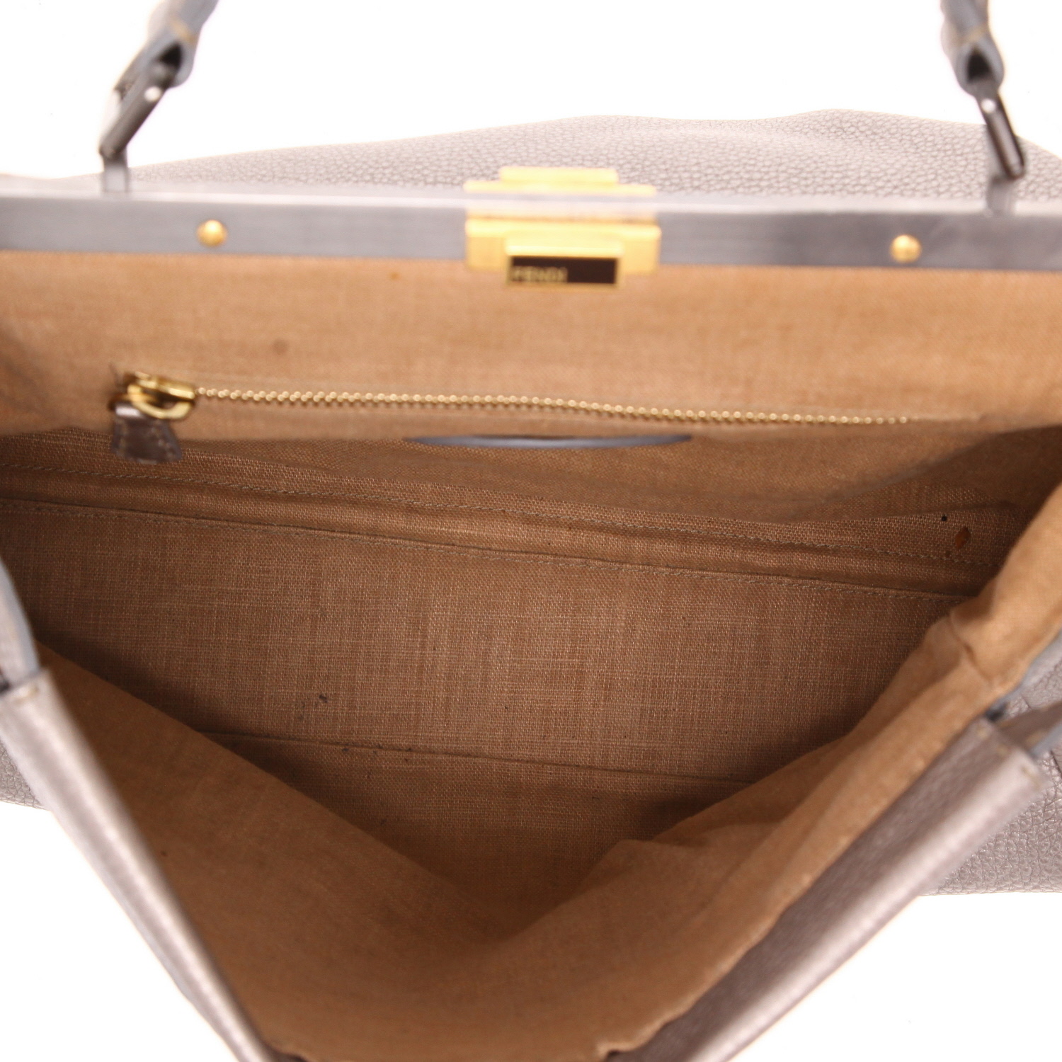 Borsa Fendi  Peekaboo modello grande  in pelle martellata argentata - Detail D3