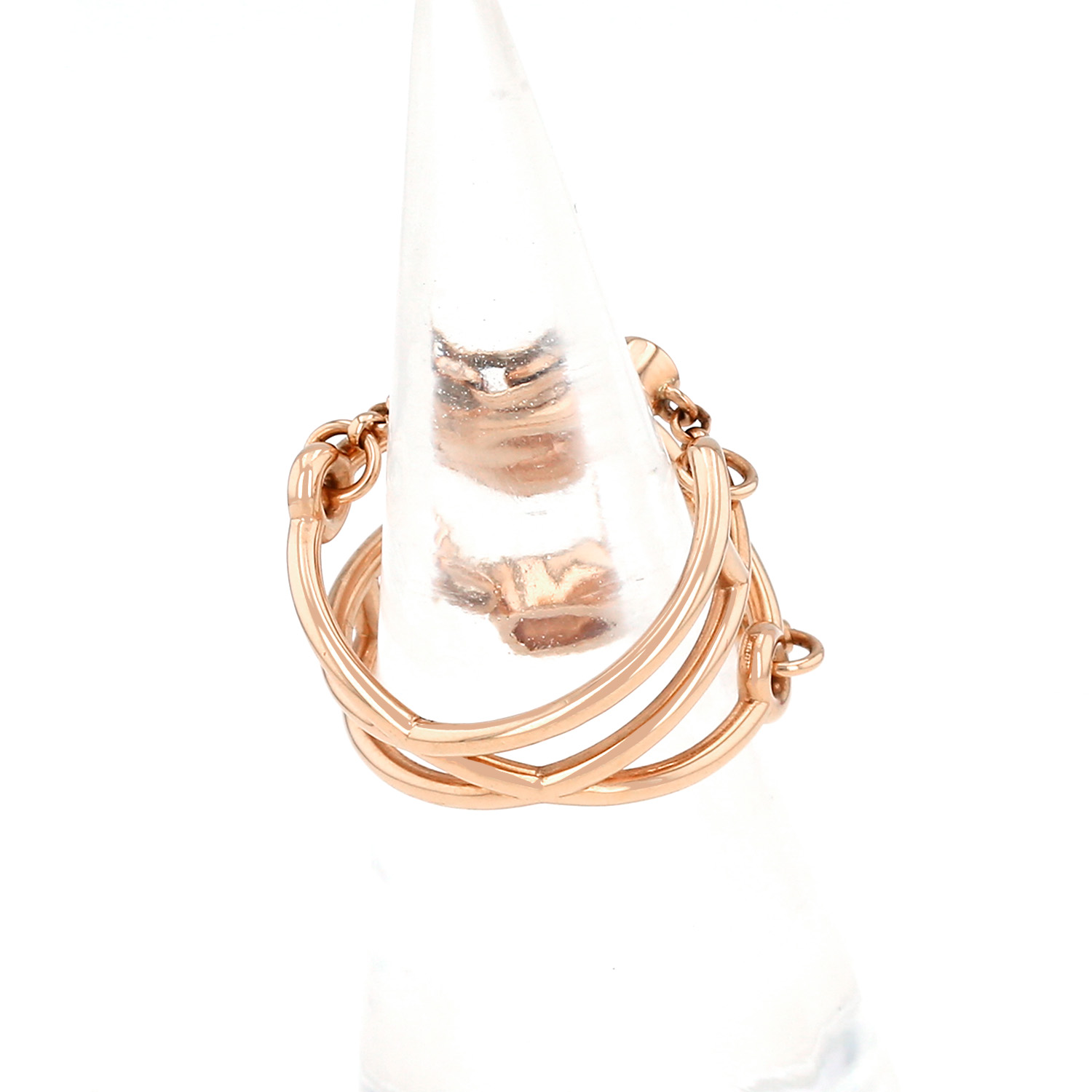 Sortija semiflexible Hermès Chaine d'Ancre Chaos de oro rosa y diamantes - Detail D1