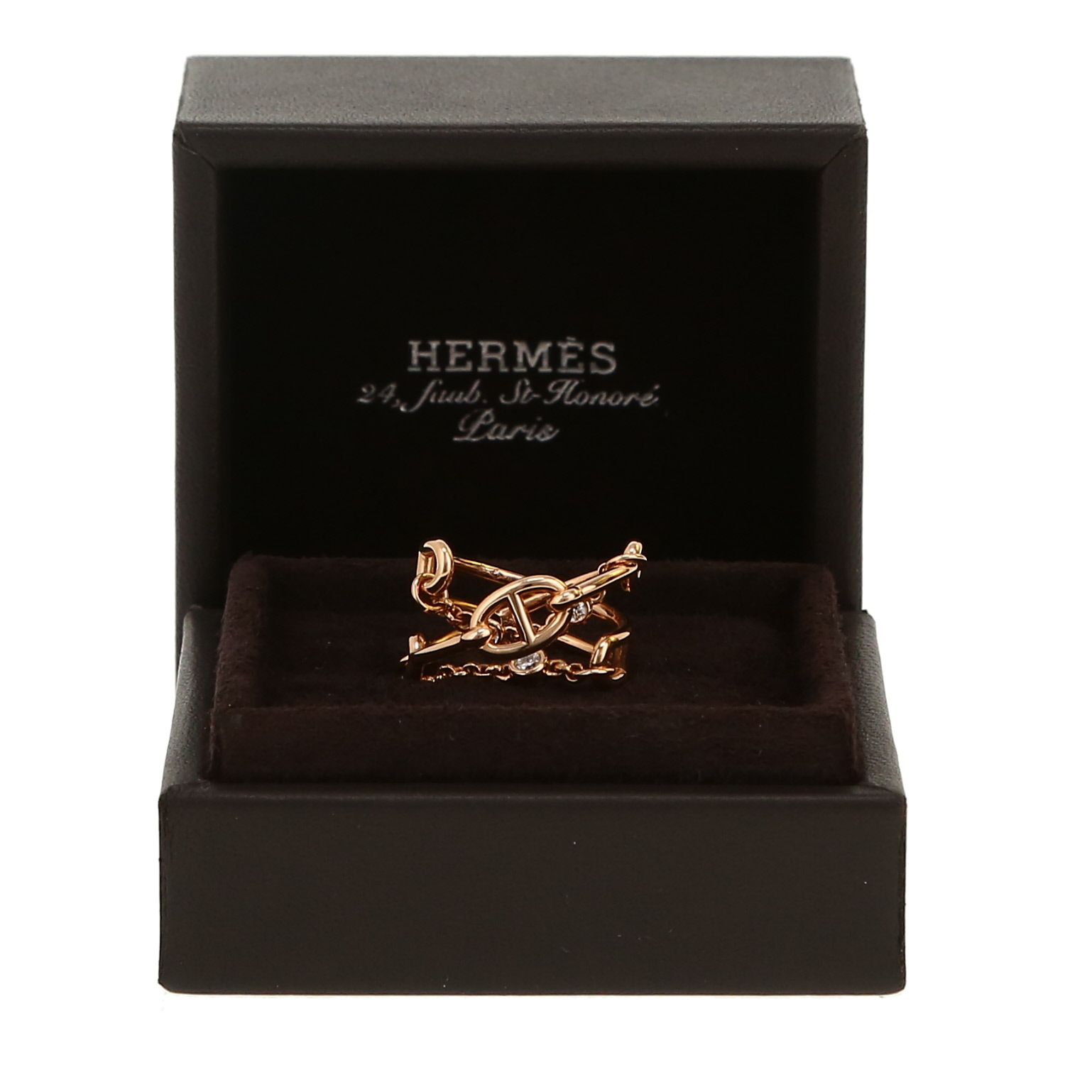 Sortija semiflexible Hermès Chaine d'Ancre Chaos de oro rosa y diamantes - Detail D2